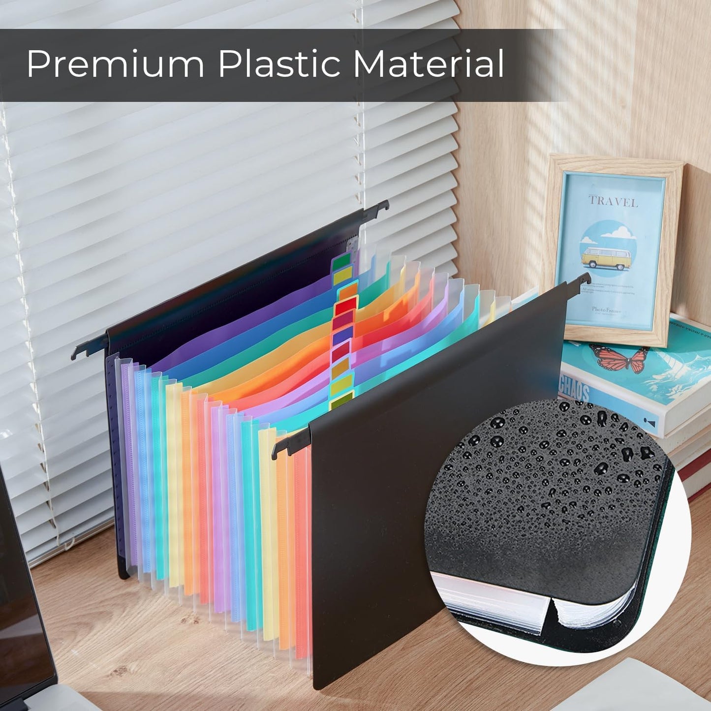 Y YOMA Legal Size - Plastic Expanding Hanging File Folders with 13 Accordion Pockets | Hook Removable Waterproof Extra Capacity for Bulky Files in School Home Office, 2 Pack