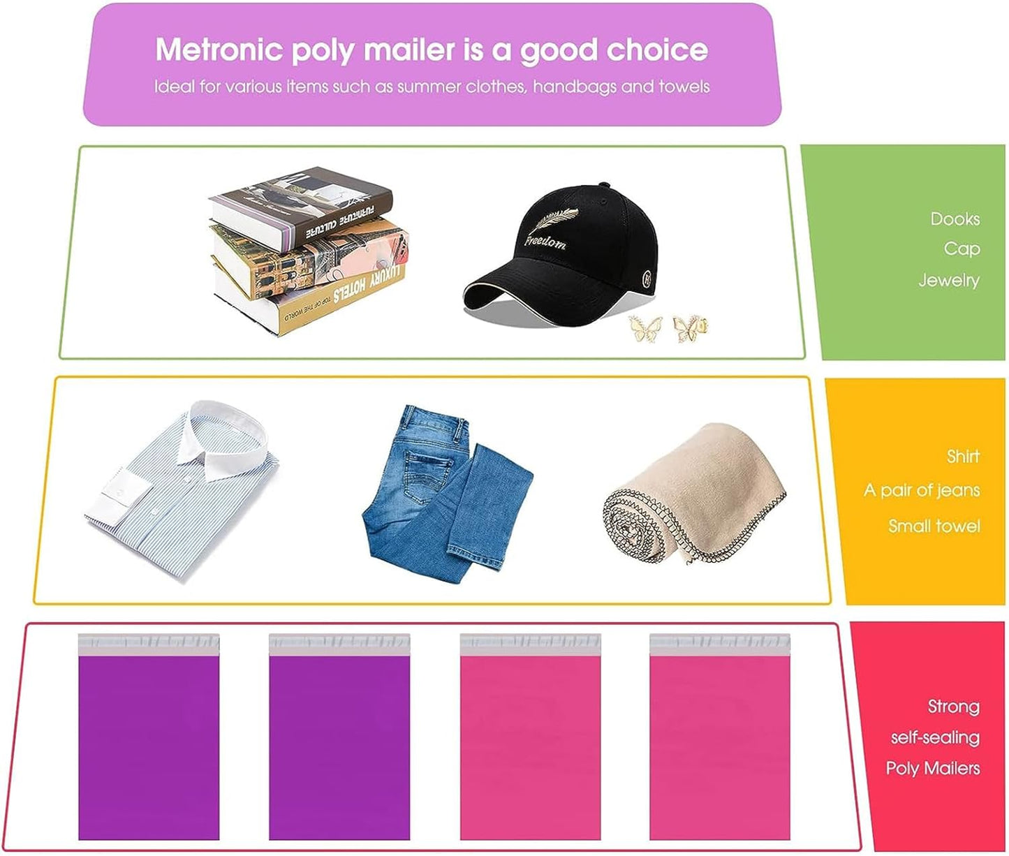 Metronic Poly Mailers 10x13 100 PC, Small Shipping Bags Mailing Envelopes Self Seal, Mailers Poly Bags for Shipping Waterproof and Tear-Proof, Mailing Bag Packaging Bags for Small Business, Purple