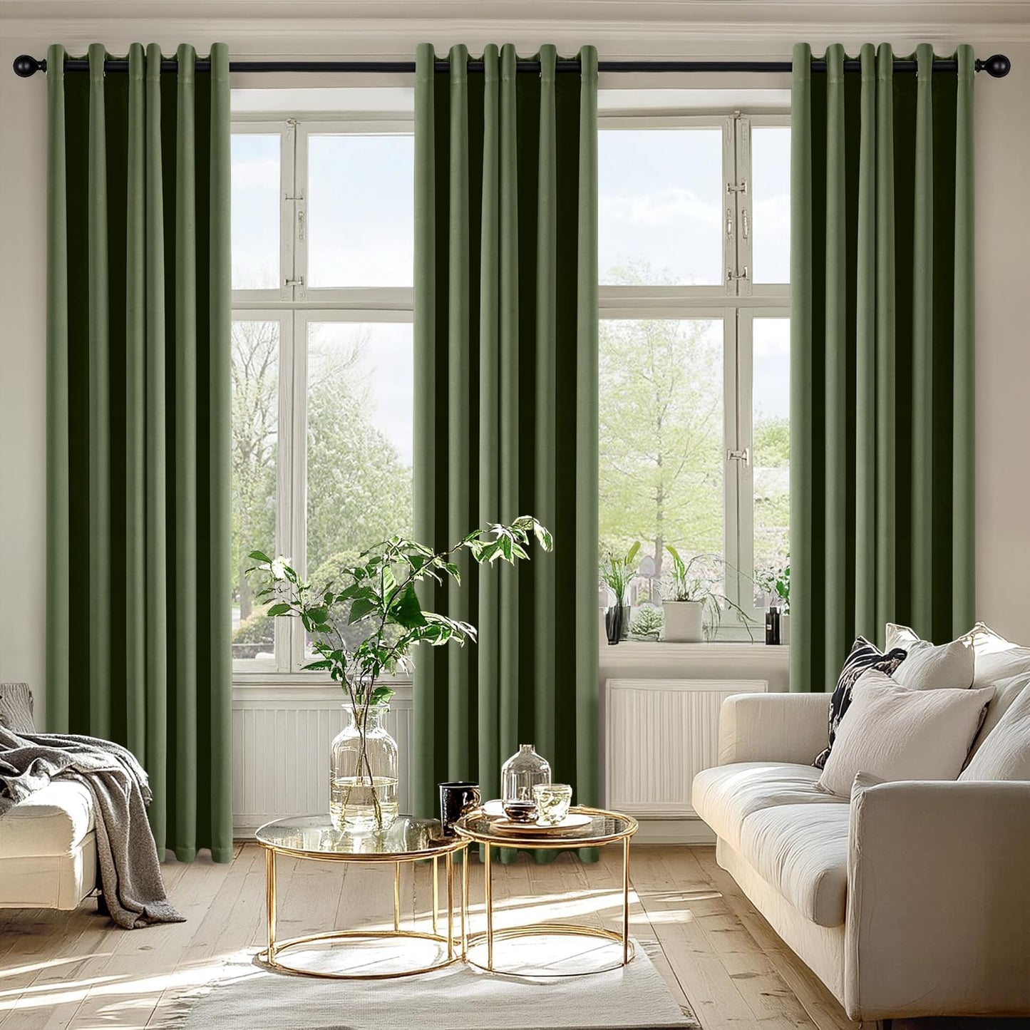MIULEE Olive Green Blackout Curtains for Bedroom Living Room 84 Inches Long 2 Panels, Thermal Insulated Room Darkening Drapes Solid Grommet Top Noise Reducing Dark Green Window Treatments 40x84 Inch