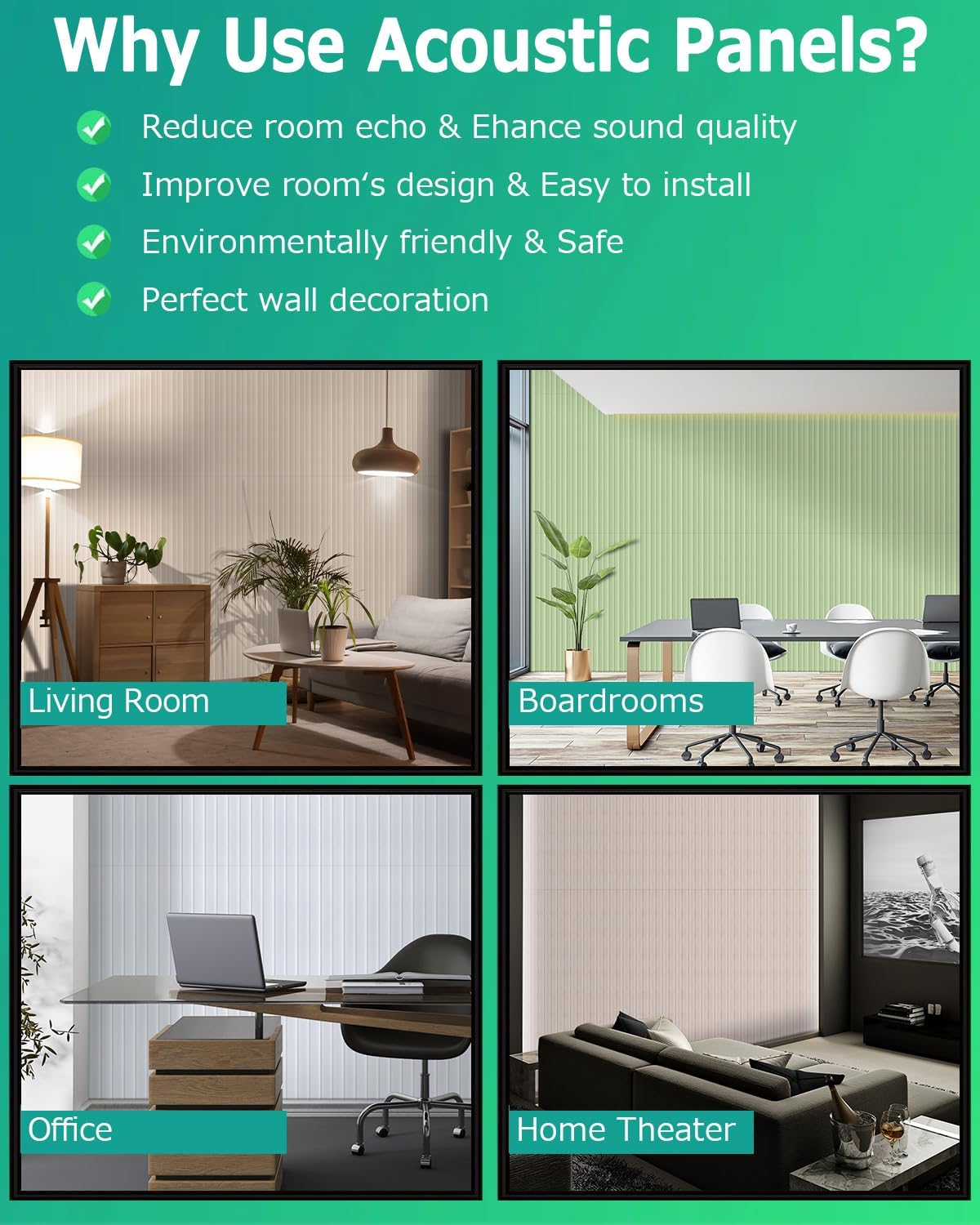 BUBOS 6 Pack Large Acoustic Panels,47.2"x11"3D Wave Pattern Acoustical Wall Panels,Self-Adhesive Sound Proof Panels for Walls,Decorative Soundproof Panels for Recording Studio&Office (White 01)