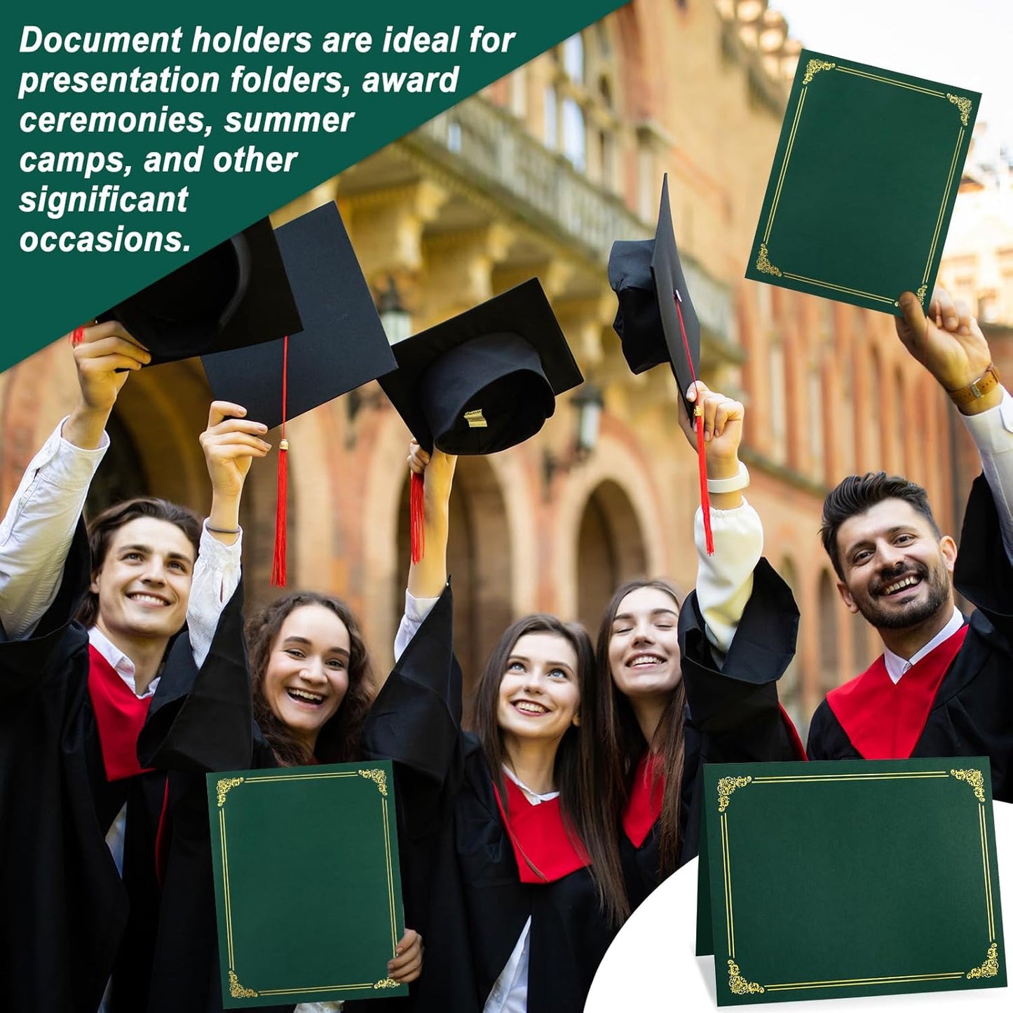 gisgfim 100Pcs Certificate Holders Diploma Covers Single Sided Gold Foil Border Award Certificate Covers for Letter Size 8.5x11 Certificates Cardstock Document Papers Storage Organizer (Green)