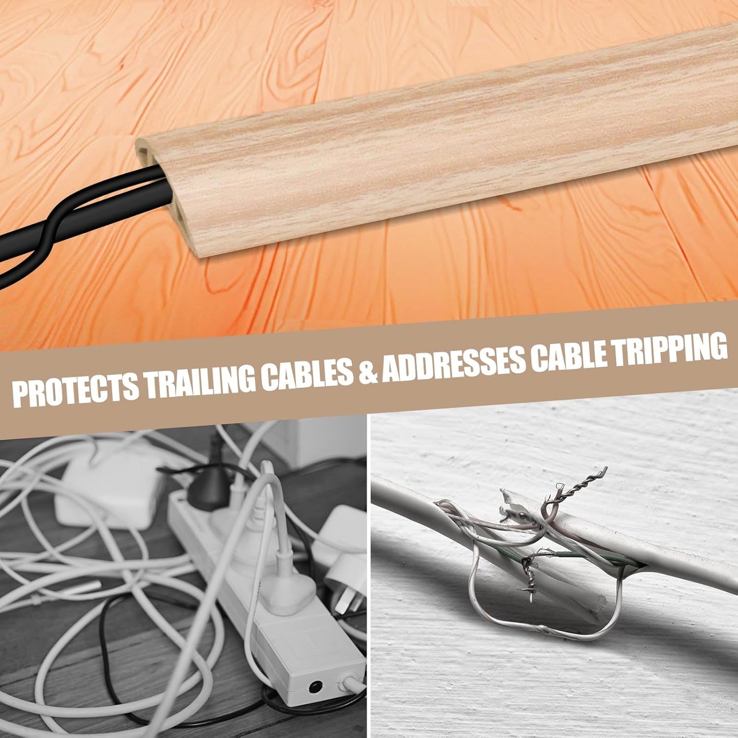 Floor Cord Cover Self Adhesive Cord Hider,3.3FT Cable Management, Extension Strip Protector for Wires, Prevent Cable Trips for Offices, Gyms, Exhibitions Cavity:0.51"(W) x0.3(H) WoodLightyellow