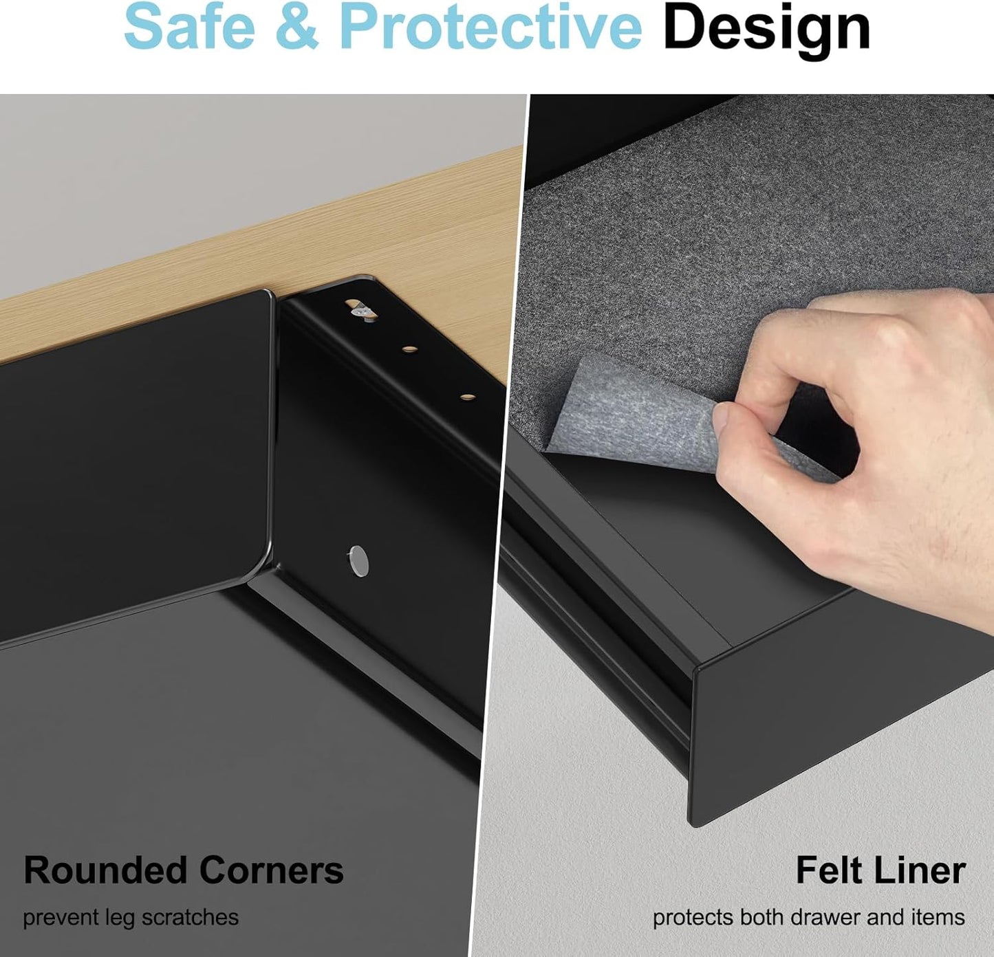 Under Desk Drawer, Pull-Out Storage Organizer with Full Extension Ball-Bearing Slides, Carbon Steel Undermount Drawer for Home Office Standing Desk, 11.9 inch,Black