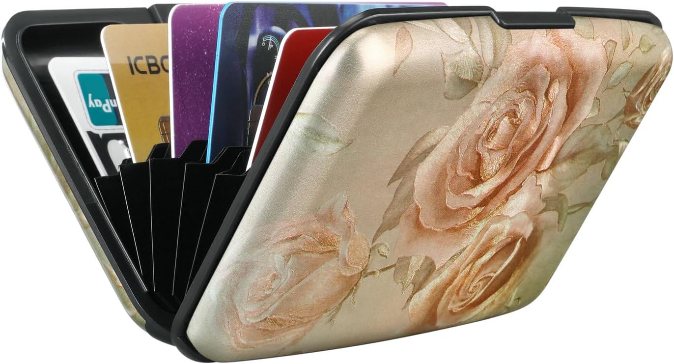 ELFISH Mini RFID Aluminum Wallet Credit Cards Holder Business Card Case Metal ID Case for Men Women(Champagne rose)