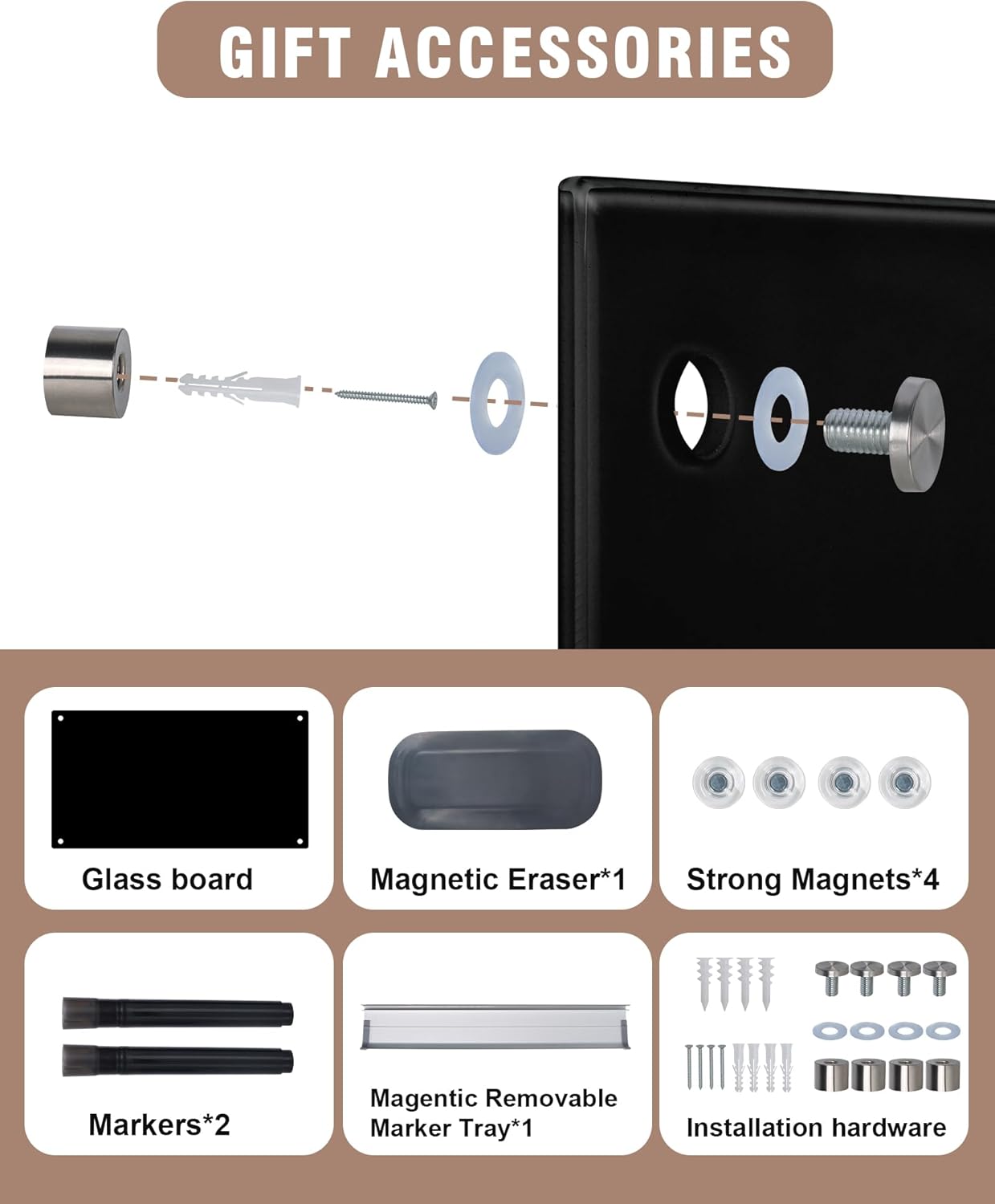 Magnetic Glass Whiteboard,36"x24" Wall Mounted Frameless Dry Erase Board for Office, Home & School Black