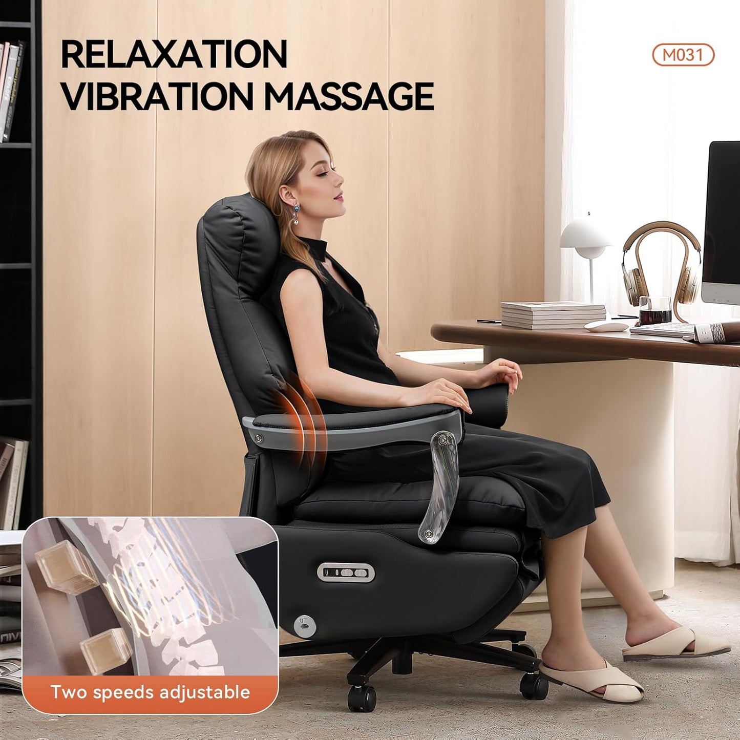 Dual Motor Electric Executive Office Chair with Foot Rest, Comfy Reclining Office Chair with Massage, Big and Tall Heavy Duty Ergonomic Home Office Desk Chairs,Sustainable Leather 400lbs, Black