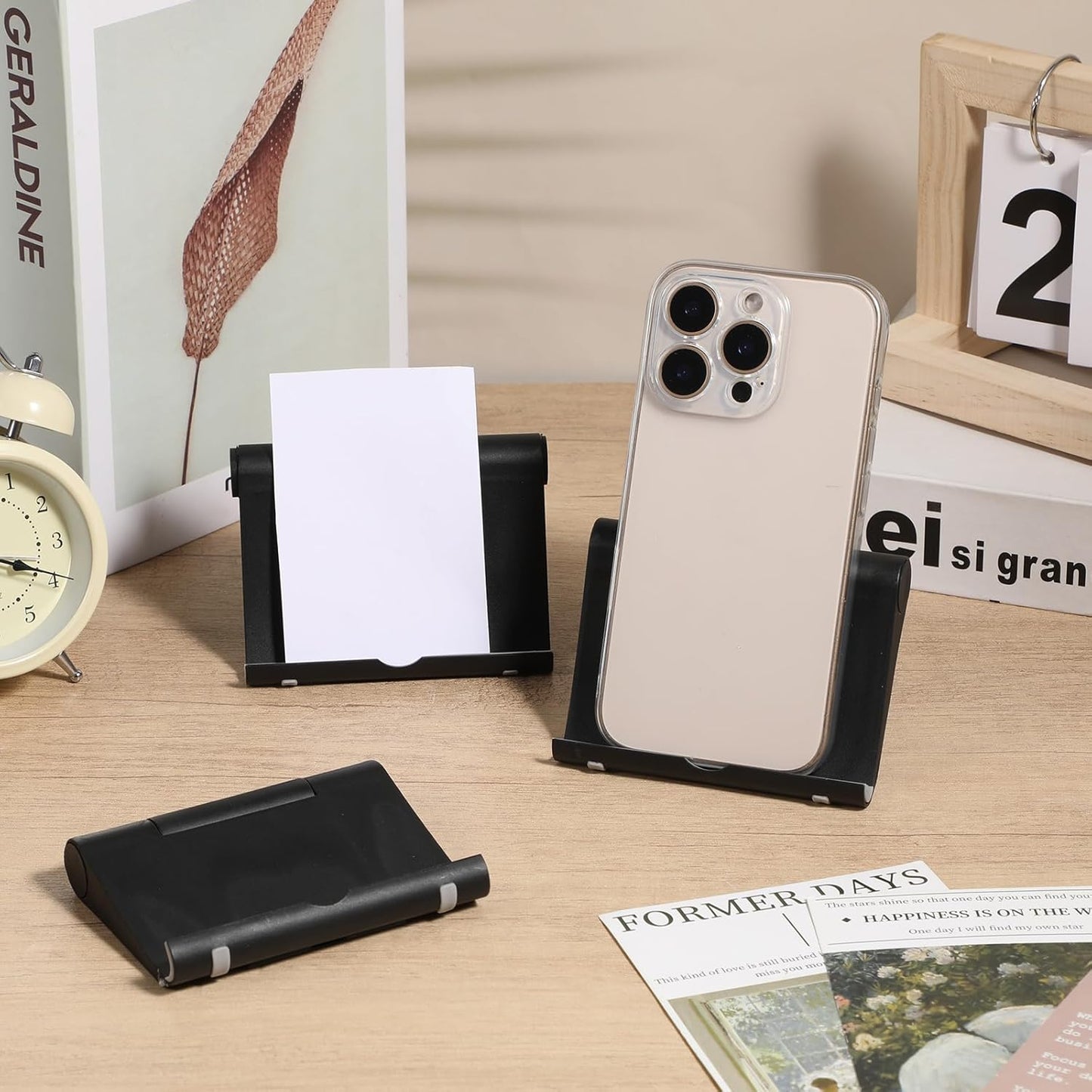 80 Pieces Business Card Holder Display Bulk Black Plastic Stand Name Holder Stand Organizer for Desk Office Supplies