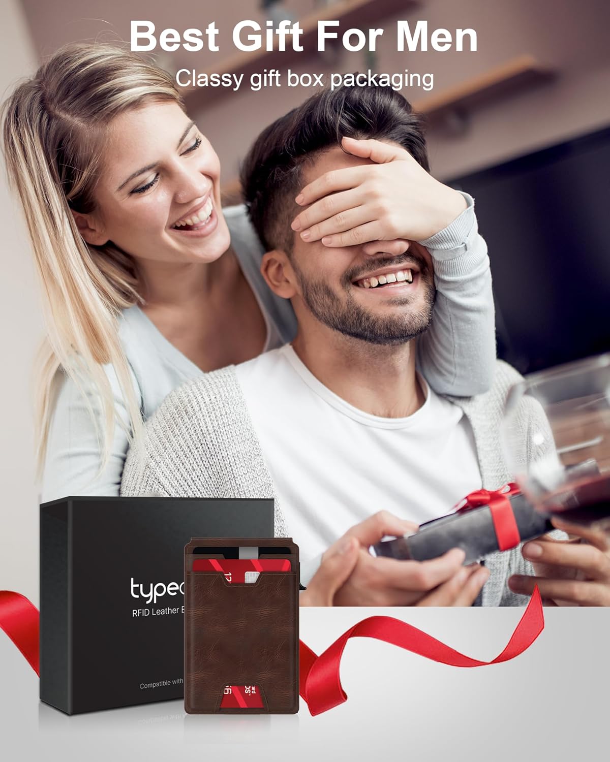 typecase Mens Wallet Card Holder: Pop Up Card Case, Genuine Leather, Smart, RFID Blocking, Slim, Minimalist, Thin, Front Pocket - 9-13 Card Capacitiy | ID Window | Money Clip (Brown)