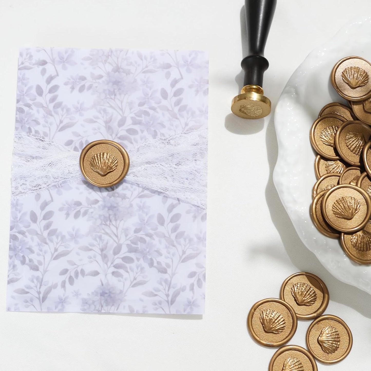 Wax Seal Stickers-Seashell Wedding Invitations Envelope Seal Stickers,30 Pcs Self-Adhesive Antique Gold Sticker, Perfect for Wedding Invitations, Envelopes,Cards, Gift Wrapping,Party Menu Decor