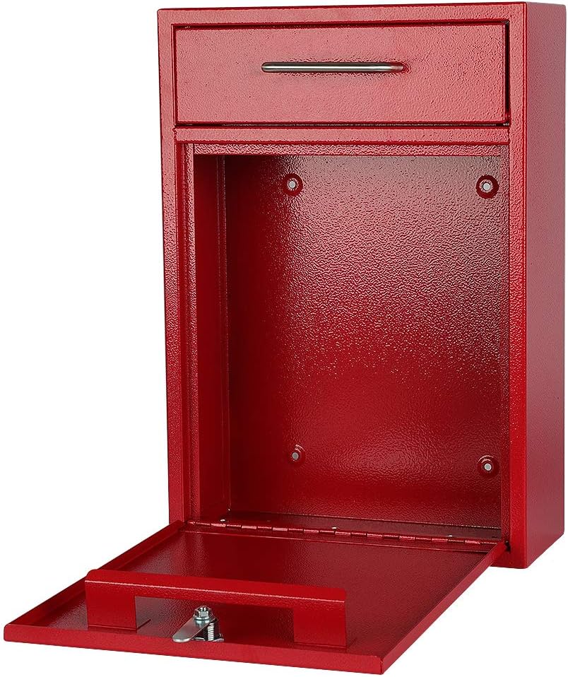 KYODOLED Steel Key Lock Mail Boxes Outdoor, Locking Wall Mount Mailbox, Security Key Drop Box, Collection Boxes,16.2H x 11.22L x 4.72W Inches, Red X Large
