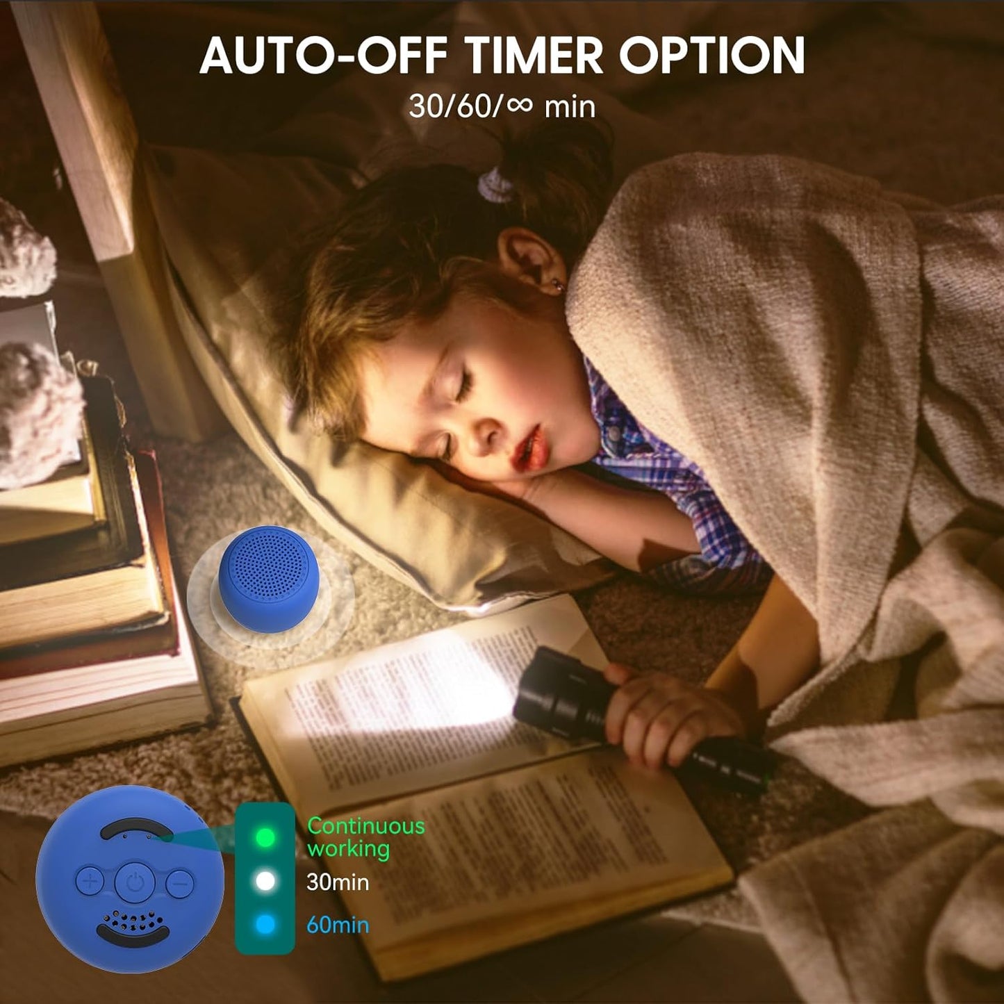 Babelio White Noise Sound Machine for Adults Kids Baby, Mini, 15 Non-looping Sounds, Timer, Memory Function, Easy to Pocket and Travel Navy