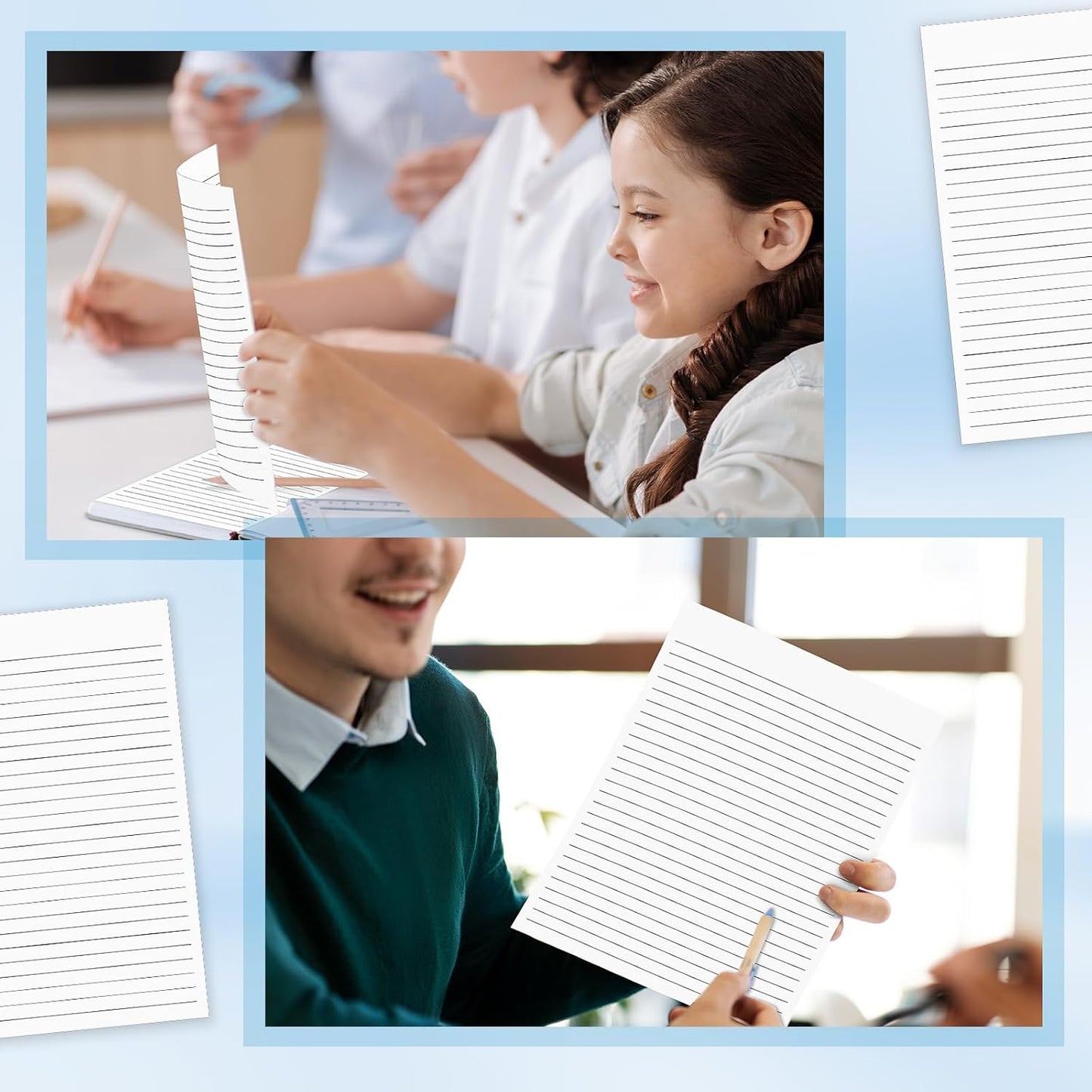 100 Sheets Handwriting Paper 8.5”x11” Narrow Ruled Spacing Raised Line Writing Paper Tactile Handwriting Paper Multi-Sensory Ruled Handwriting Tablet for 3rd Grade and Up