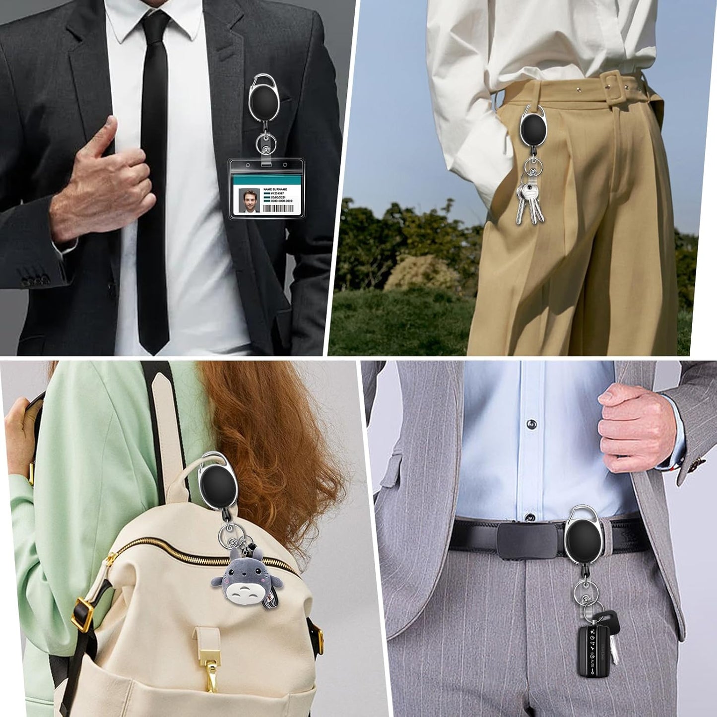 60 Pack Retractable ID Badge Holder Badge Reel with Carabiner and Belt Clip Badge Reels Retractable with Key Chain for Office Worker Doctor Nurse