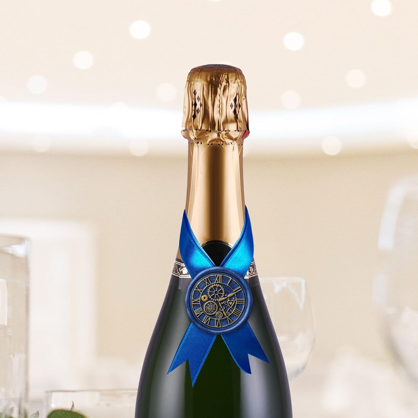 Yoption 300 Pieces Bright Blue Sealing Wax Beads, Vintage Octagon Seal Beads With 4 Candles and 2 Melting Spoons for Wax Stamp (Bright Blue)