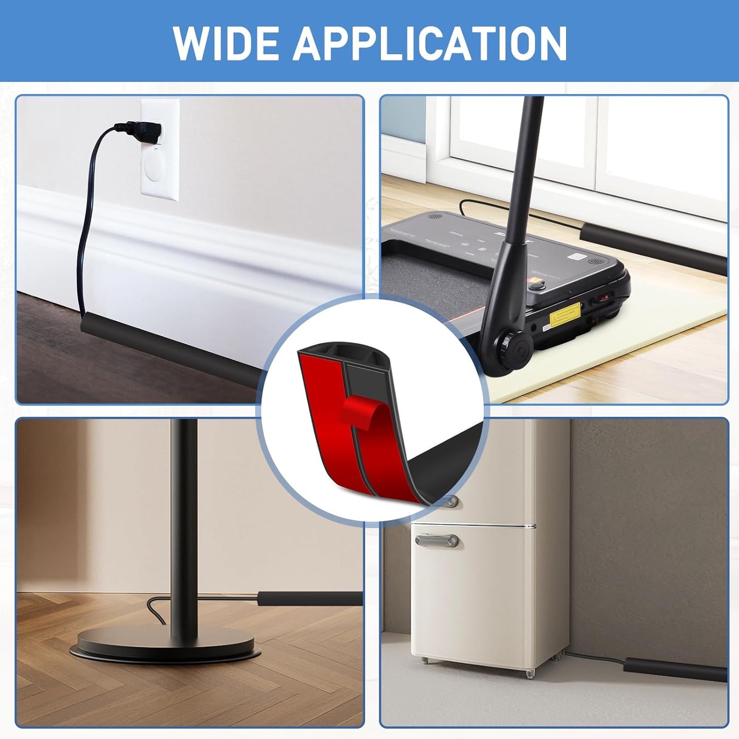 Floor Cord Cover Self Adhesive Cord Hider Floor Extension Cord Covers for Floor Power Cord Protector Cable Management Prevent Cable Trips Cable Cavity 0.47" W x 0.27" H (Black, 10Ft)