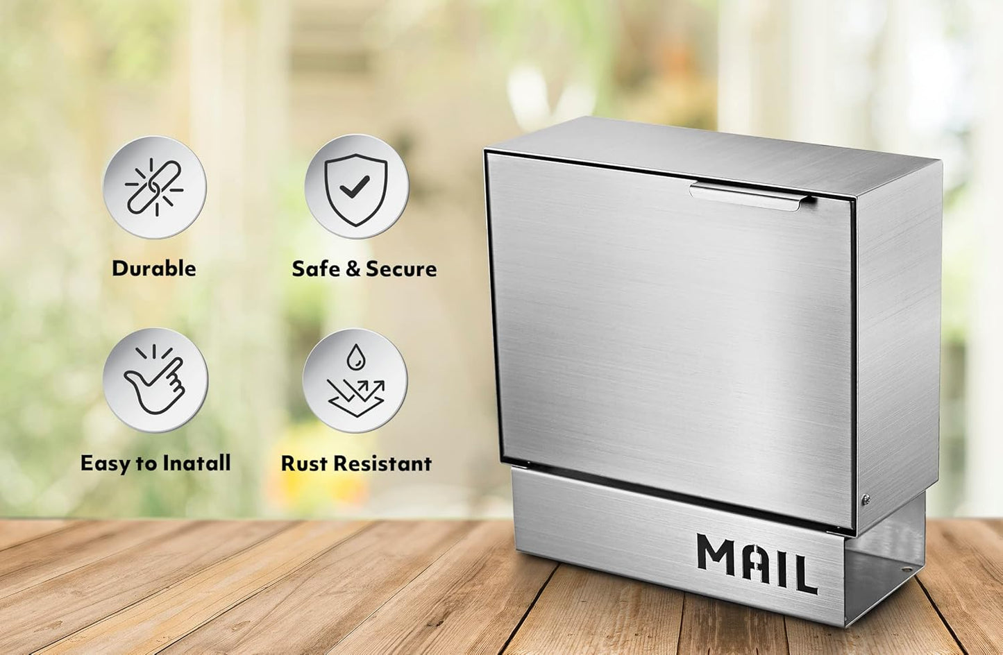 Pochar Stainless Steel Mailbox for Walls, Heavy Duty Wall Mounted Mailbox with Newspaper Holder - 11'' x 4.5'' x 11.50'' Silver Rust Proof Steel Dropbox(Silver)