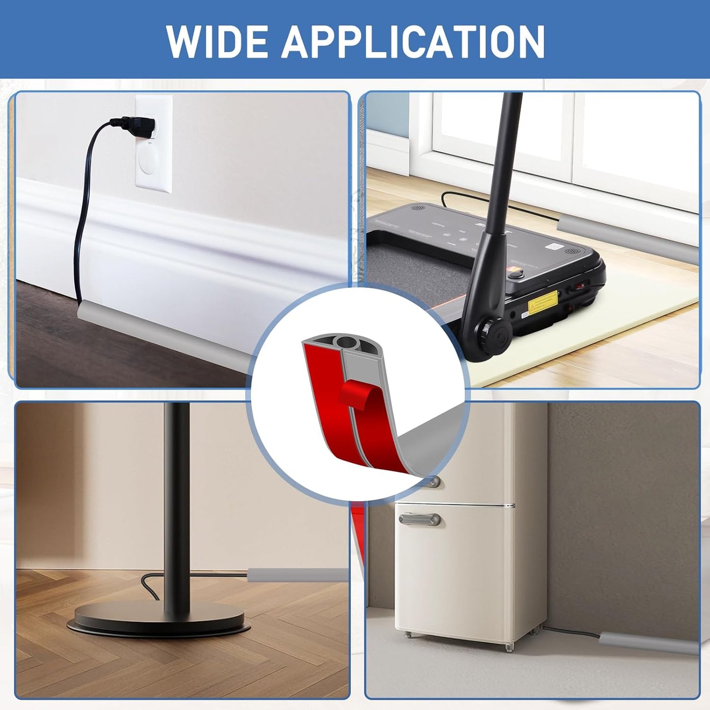 Floor Cord Cover Self Adhesive Cord Hider Floor Extension Cord Covers for Floor Power Cord Protector Cable Management Prevent Cable Trips Cable Cavity 0.32" W x 0.32" H (Grey, 10Ft)