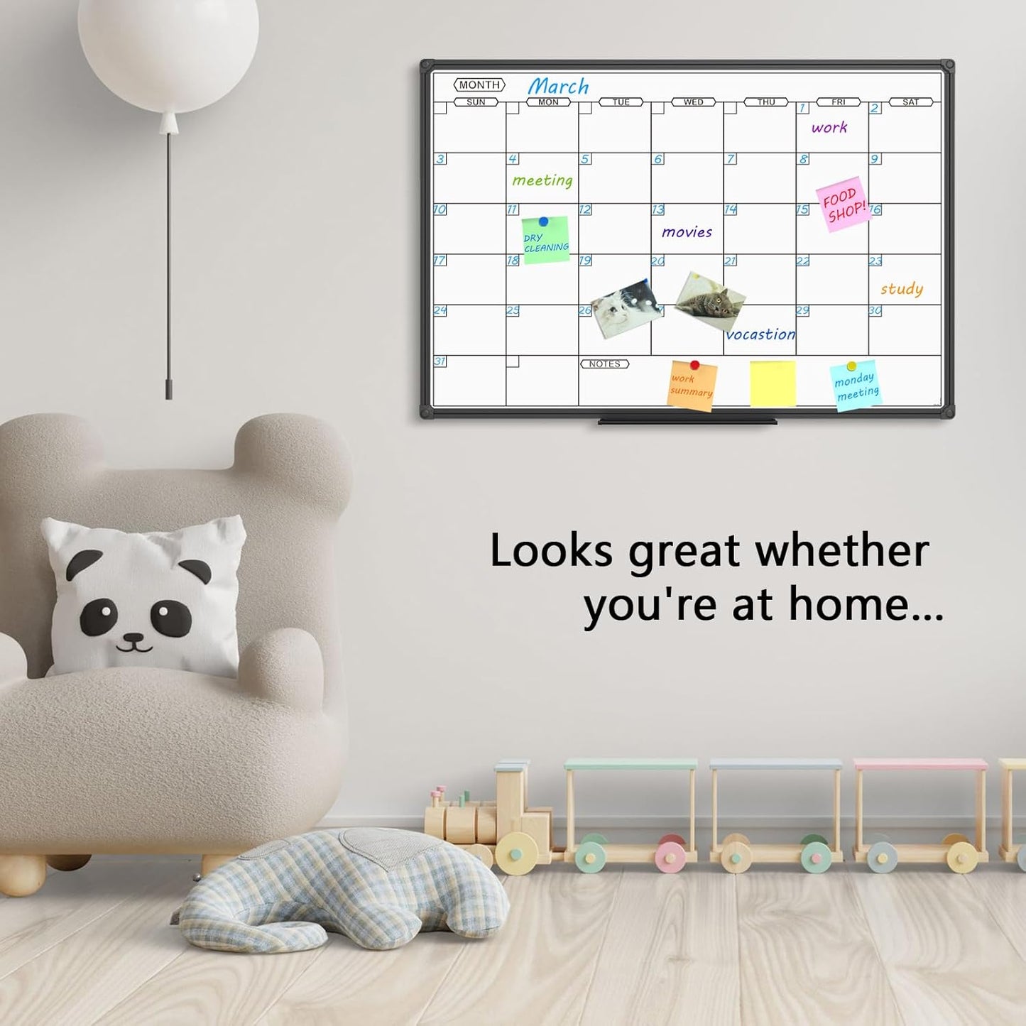 JILoffice Dry Erase Calendar Whiteboard - Magnetic White Board Calendar Monthly 36 X 24 Inch, Black Aluminum Frame Wall Mounted Board for Office Home and School