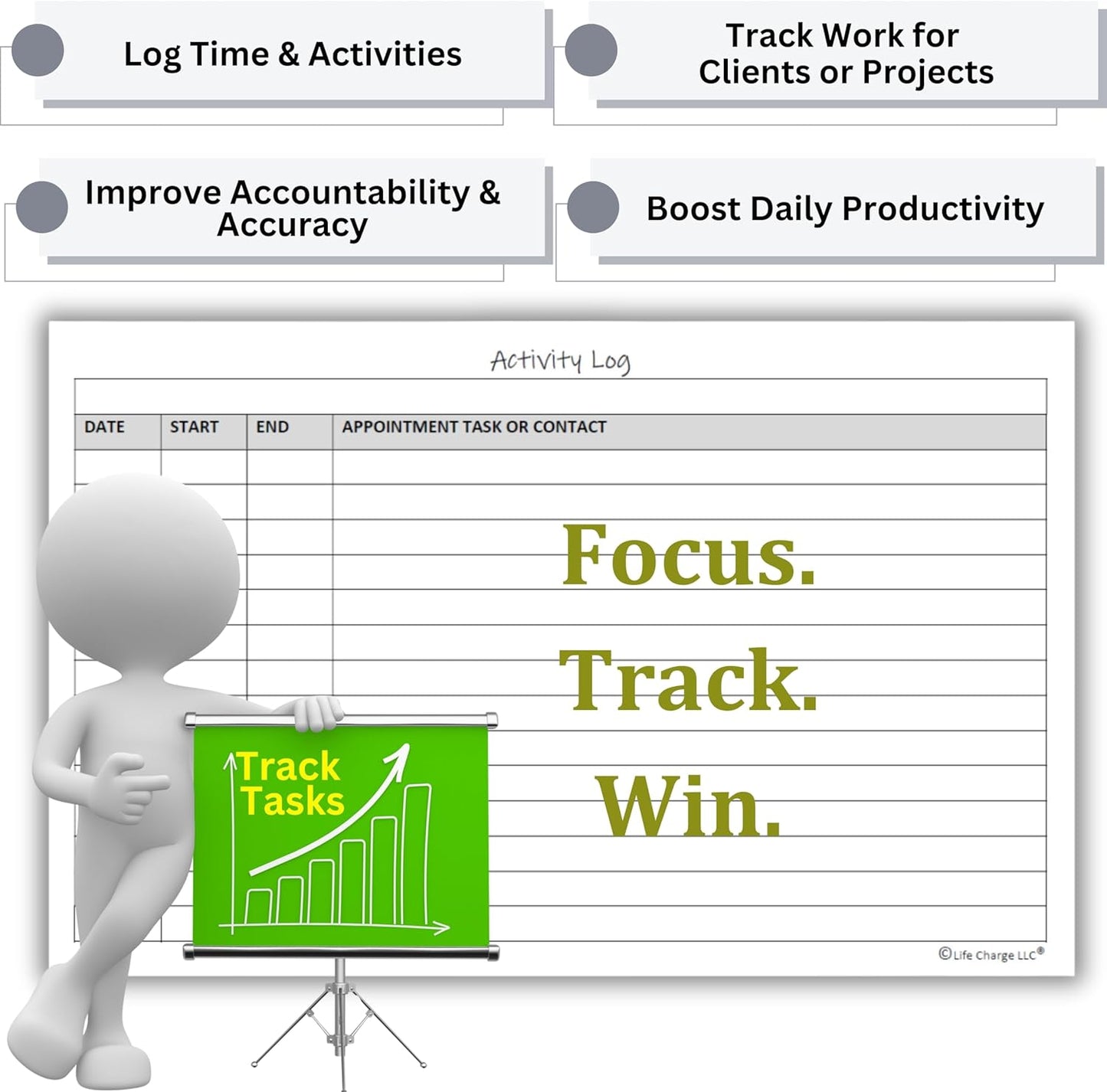 Activity Log Notepads(2 Pack, 50 Pages Each) Pad Planners to List a Task, Action or Contact. A Versatile Work Tool to Track Time & Office Productivity. 8.5 X 5.5, A5 Sheets. Made in the USA.