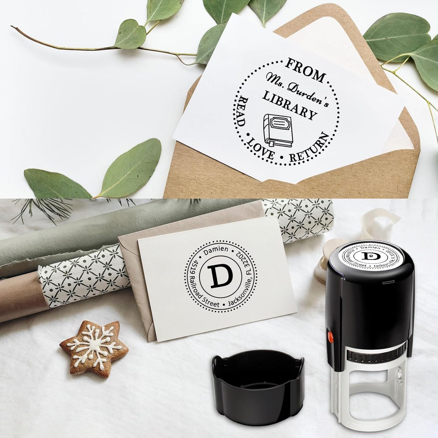 Custom Round Stamp Self Inking Personalized Self-Inking Rubber Stamp Customized Business Label Stamp Return Address Stamp Office Name Text Logo Rubber Stamps