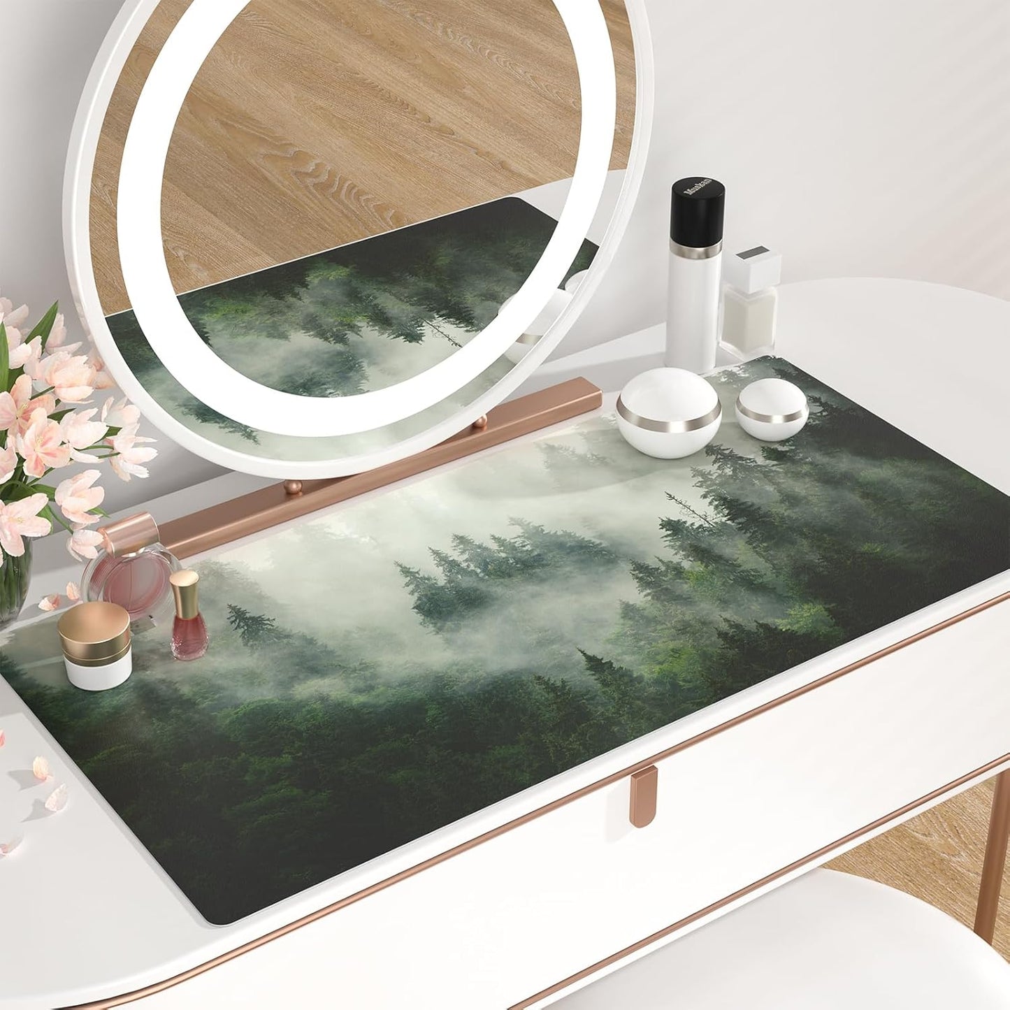 QIYI Large Mouse Pad, Extended Desk Mat for Desktop, PU Leather Waterproof Gaming Mousepad, Computer Desk Accessories Protector Writing Pads for School Office Home 31.5" x 15.7" - Misty Forest