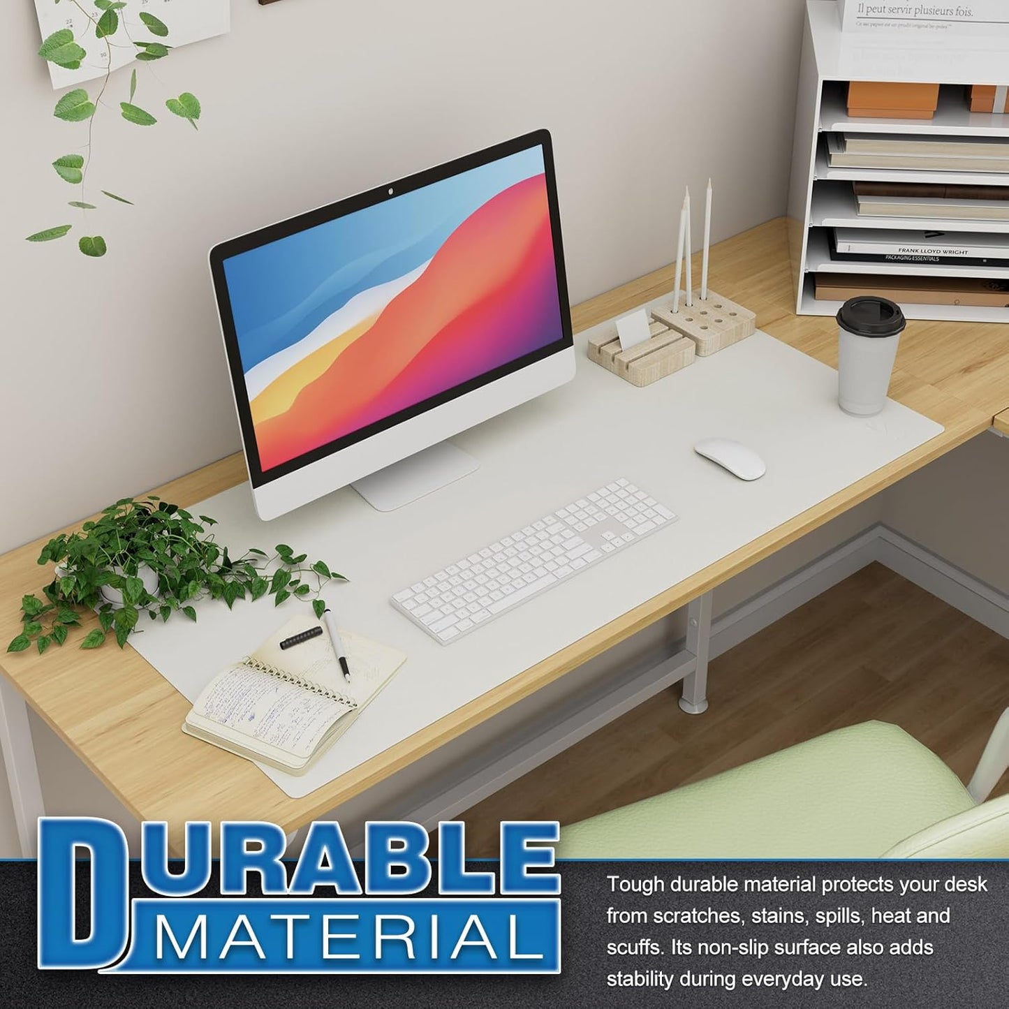 K KNODEL Large Office Leather Desk Mat, Mouse and Keyboard Pad, Computer and Laptop Mat, Desktop Protector and Cover, Writing Pad and Blotter (35.4"x17", White)