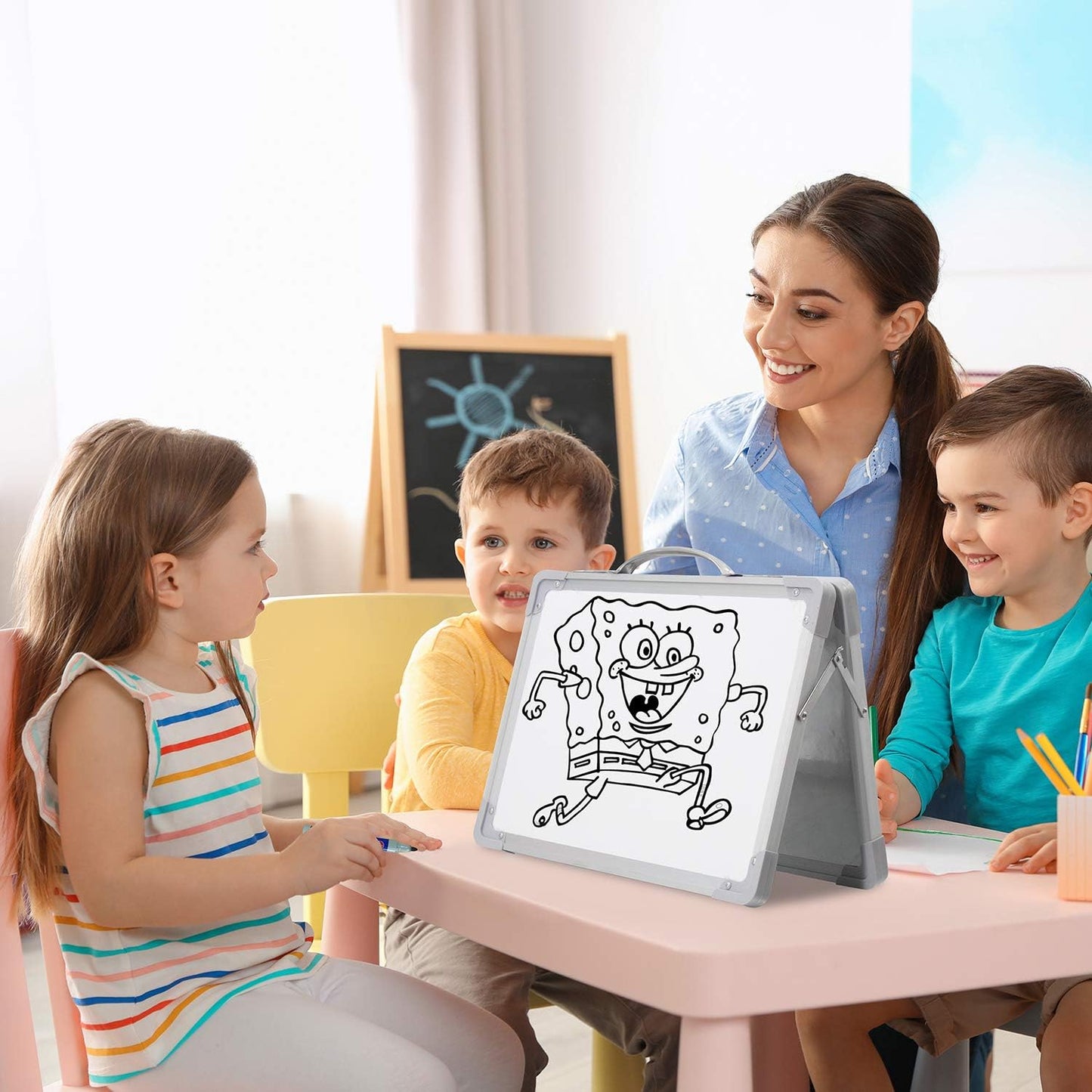 H-Qprobd Small Dry Erase White Board - 16"x 12" Double Sided Mini Foldable Magnetic Desktop whiteboard for Kids Drawing, Teacher Instruction and Meeting Discuss