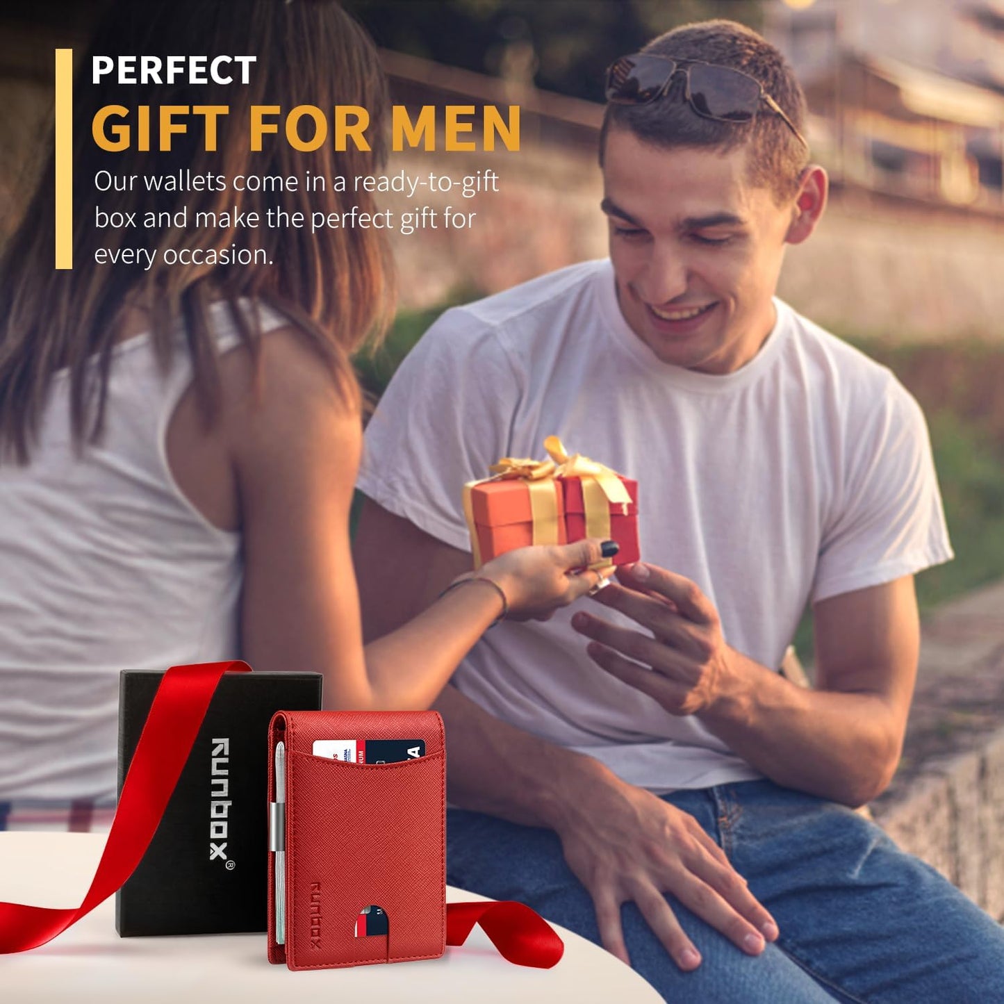 RUNBOX Money Clip Slim Wallets for Men RFID Blocking 11 Card Holder Minimalist Small Leather Bifold Men's Front Pocket Wallet Gift Box