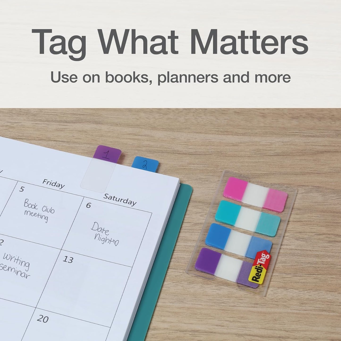 Redi-Tag Write-On Tabs, Repositionable Tabs for Binders and Planners, Removable Pop Up Tags, 4 Vivid Colors, 0.625" x 1.5", 40 Per Pack (1006510)