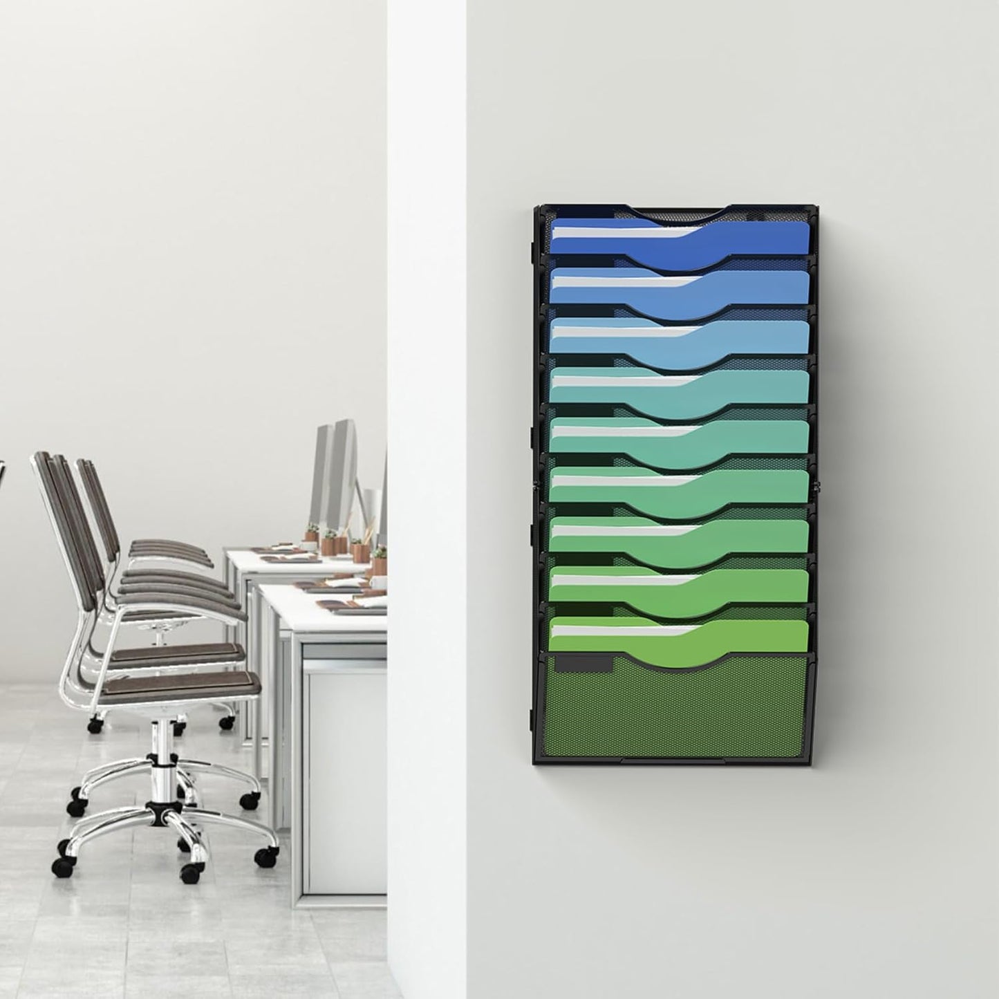 Kuntine.B Wall File Organizer Office Hanging Magazine Holder Wall File Organizer for Office Home (Black, 10 Tier)