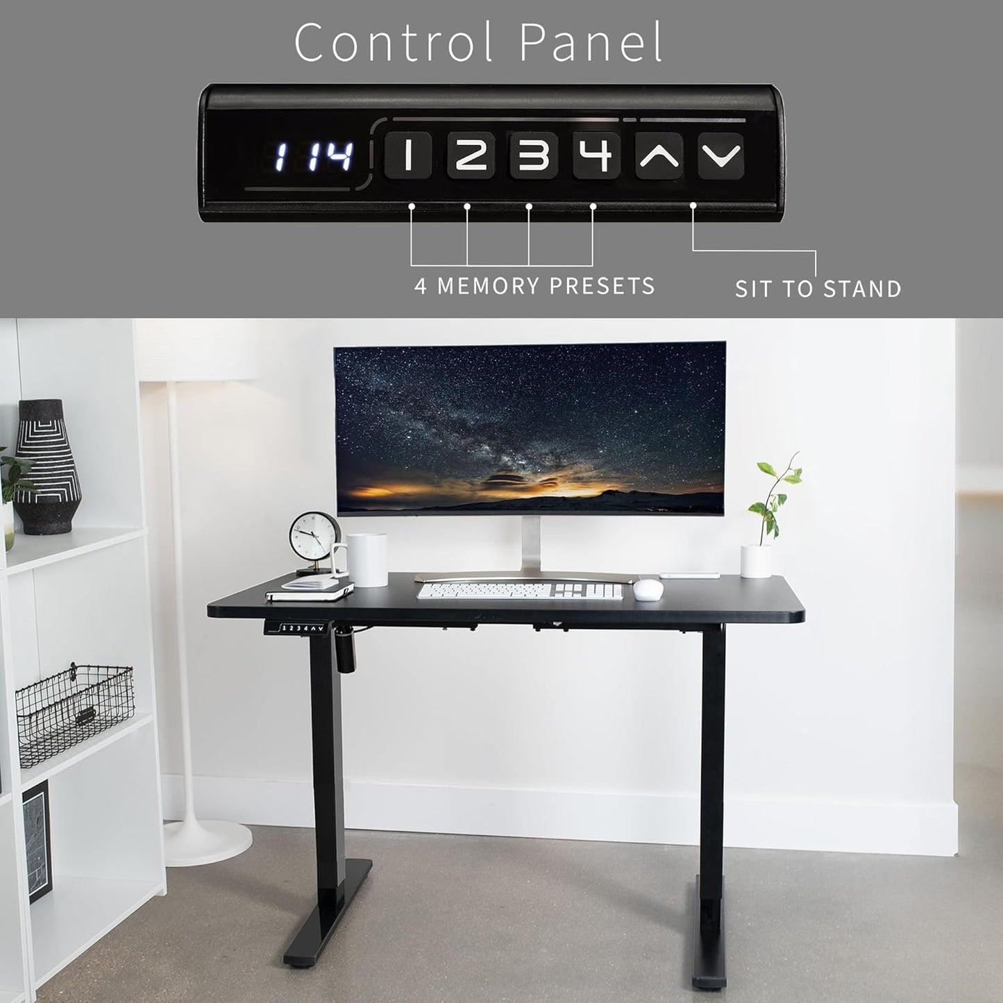 VIVO Electric 48 x 30 in Standing Desk, Memory Height Adjustment, 1B Series, One-Piece Black Top, Black Frame, DESK-KIT-1B5B