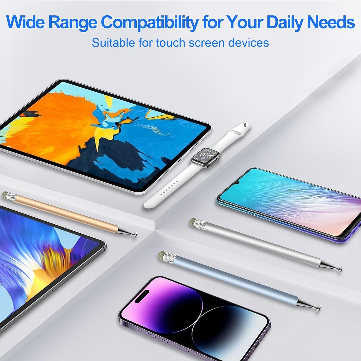 Stylus Pen for Touchscreen,3pcs 2in1 High Precision Sensitivity Stylus, Suitable for iPhone/ipad/Android Stylus for ipad,Compatible with Touch(Silver/Blue/Gold + 4Tips)