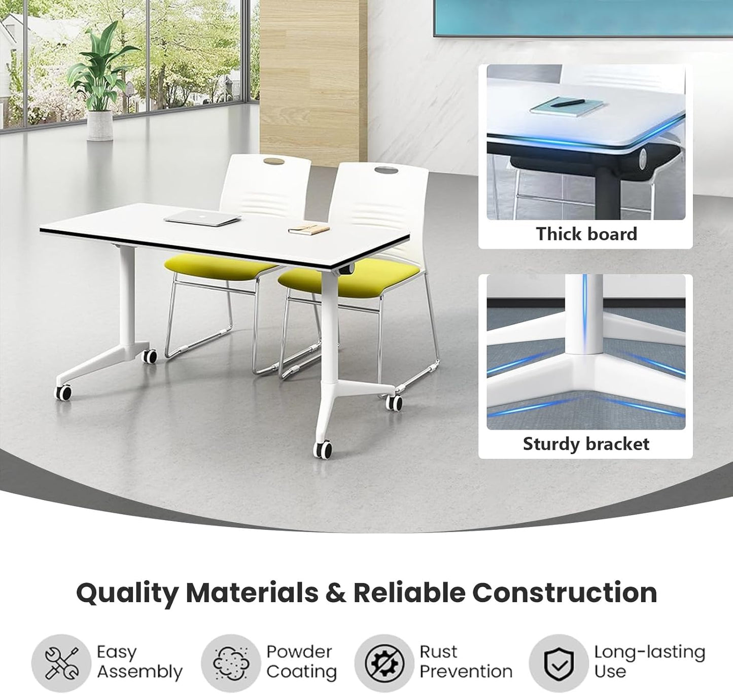 Conference Table Folding Conference Table, Modern Conference Room Table White Meeting Table Flip Top Large Mobile Training Tables, Mobile Training Seminar Tables for Office Classroom (4pack 63in)