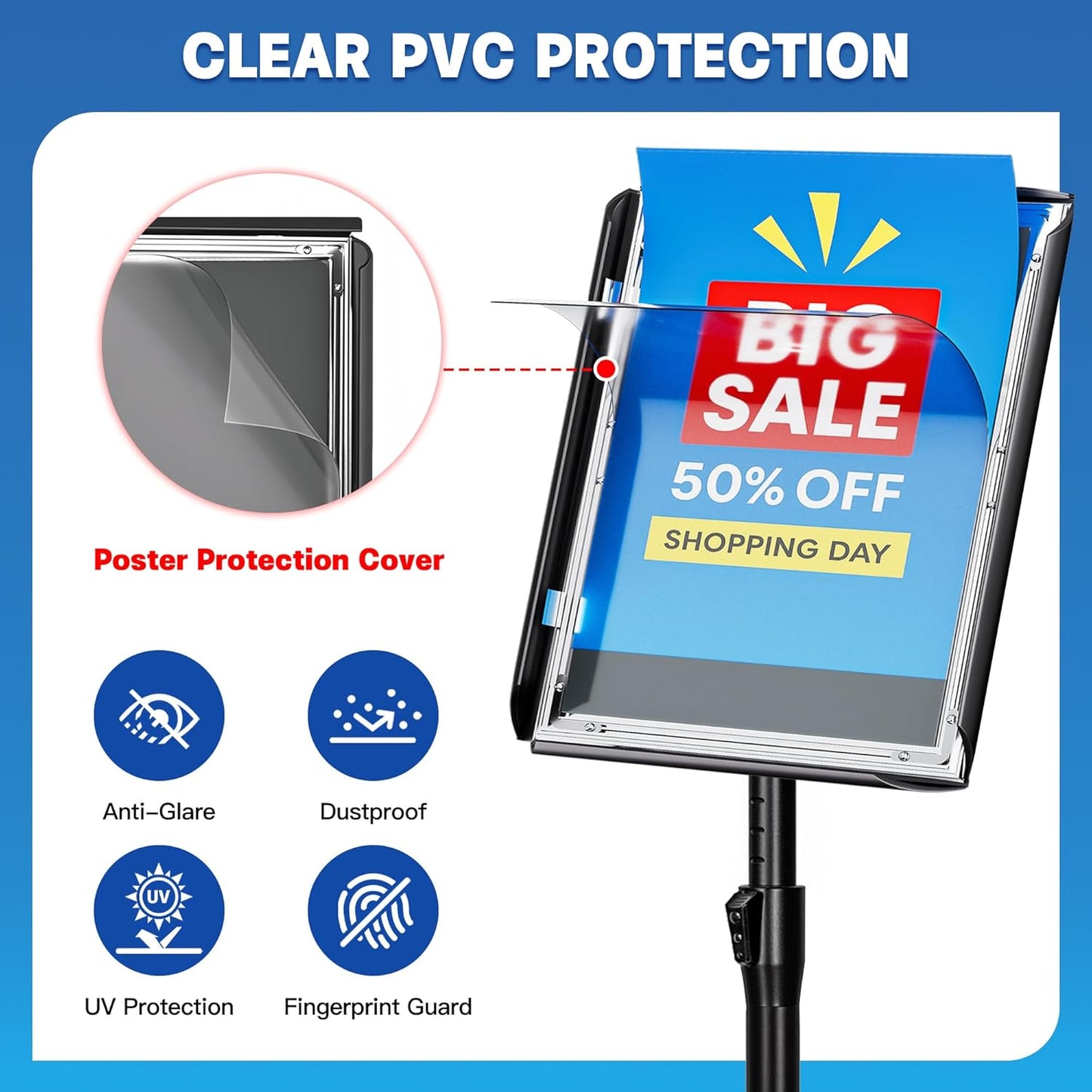 4Pack Sign Holder Stand - 8.5x11 Inch Adjustable Floor Standing Sign Stand for Display, Pedestal Poster Stand for Vertical & Horizontal View, Indoor & Outdoor Use for Business & Store - Black