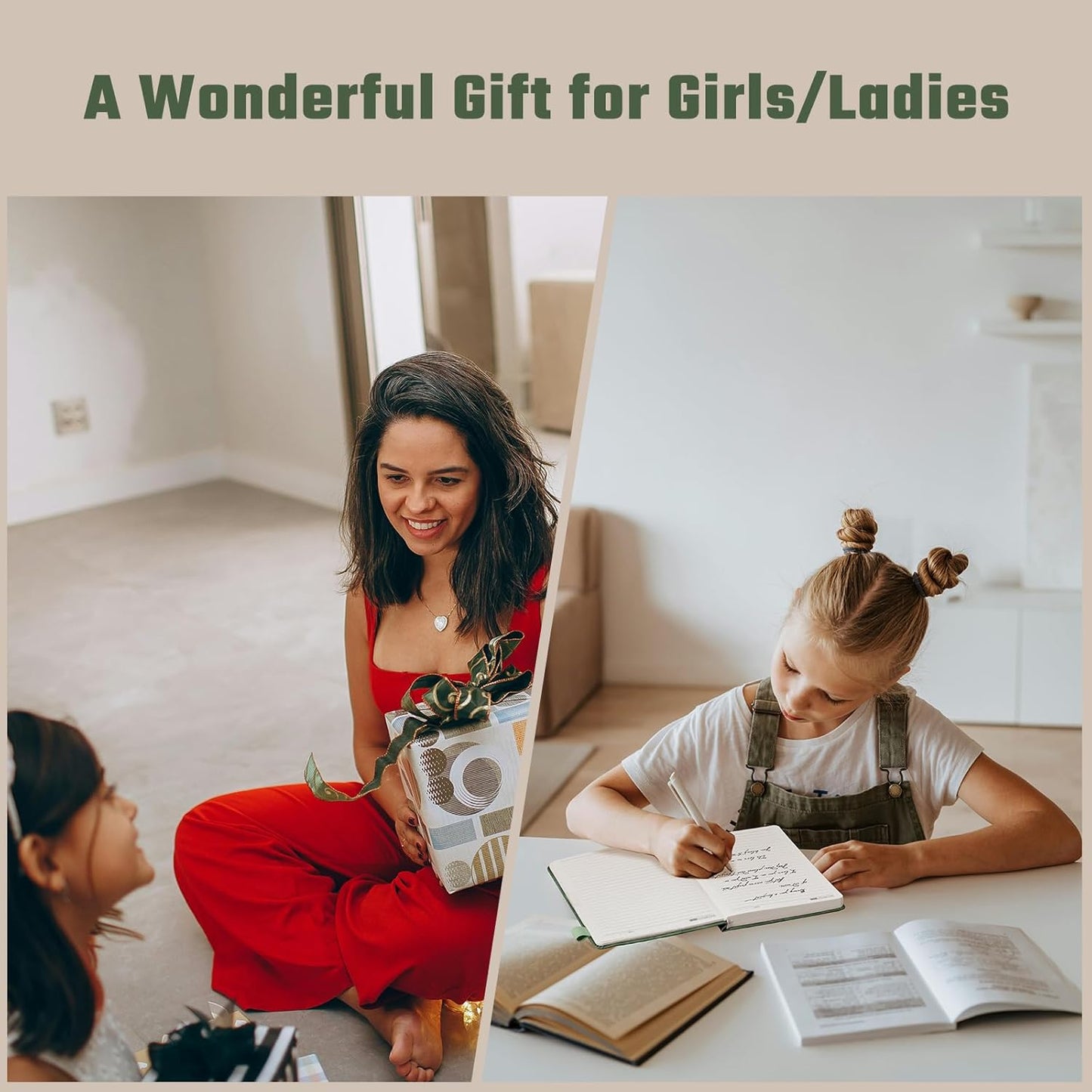 Sunflower Journal for Girls Women Journals for Writing 100GSM College Ruled A5 Leather Notebook for Girls Ages 8-12 Flower Diary with Heart-shaped Shadow, 5.7" x 8.3", Green