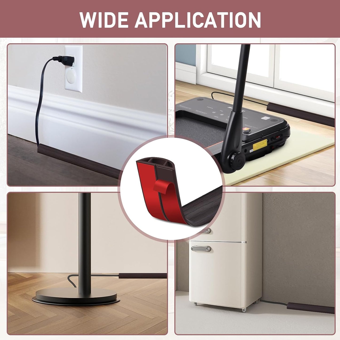 Floor Cord Cover Self Adhesive Cord Hider Floor Extension Cord Covers for Floor Power Cord Protector Cable Management Prevent Cable Trips Cable Cavity 0.47" W x 0.27" H (Dark Walnut, 3.3Ft)