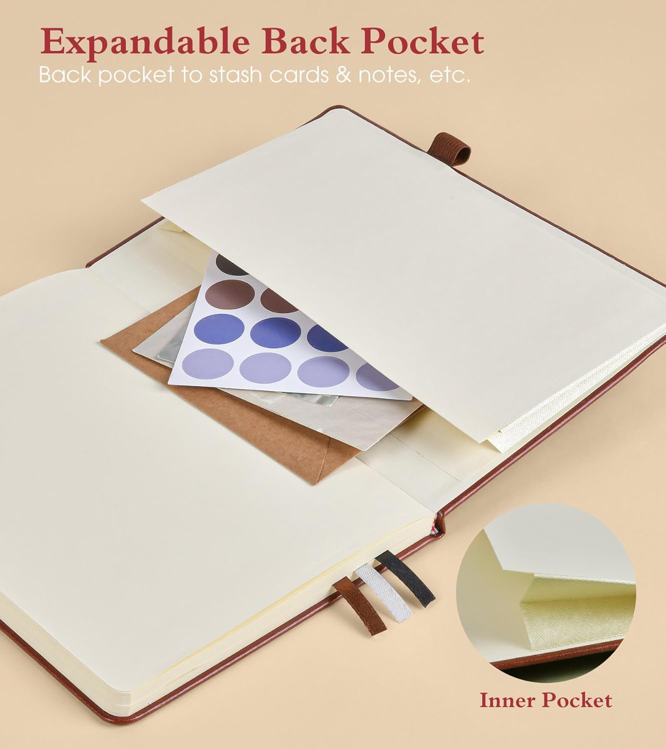 Dotted Journal Notebook for Women Men, 160 Pages Dot Grid Paper,Inner Pocket, A5 Hardcover Vintage Leather Notebooks for School, Work, Travel, Note Taking,Bullet Journaling 5.8"x8.5" (Brown)