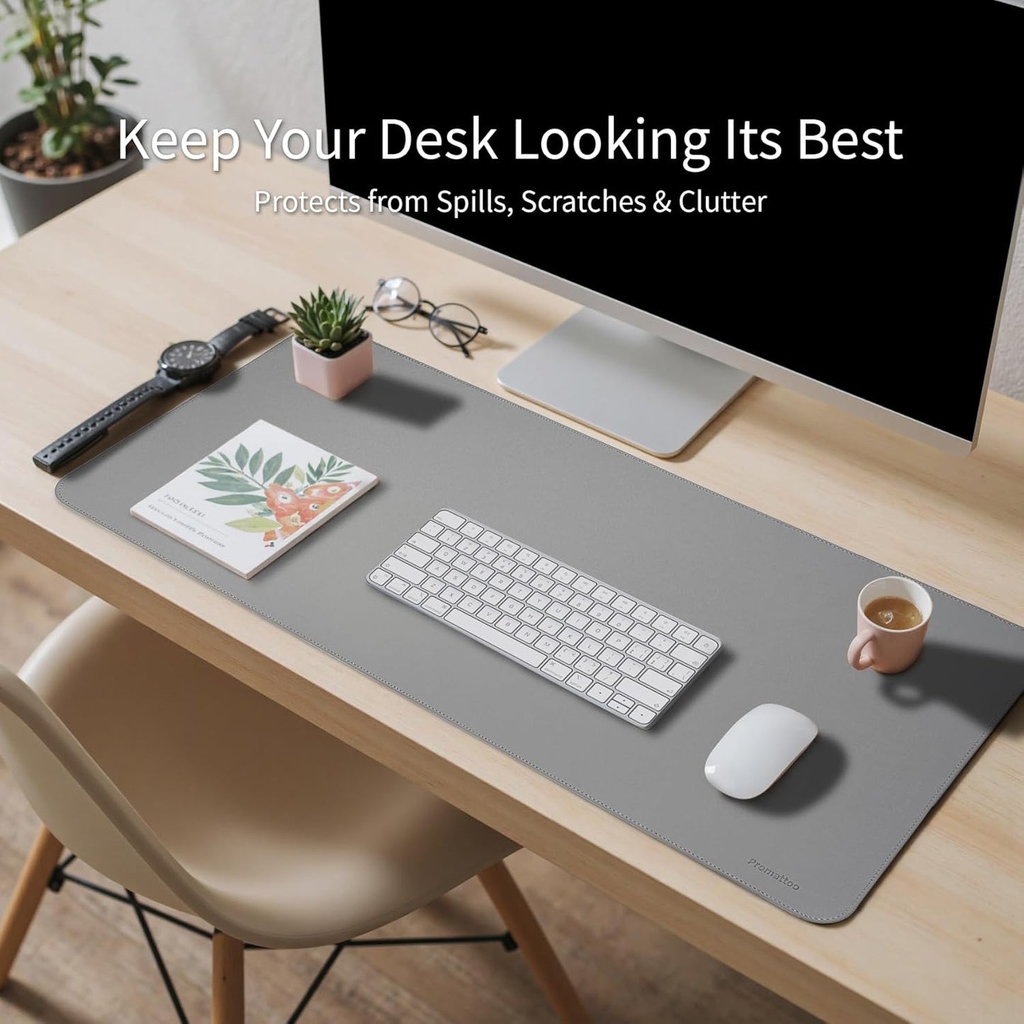 Oversized Non-Slip Desk Pad Protector – Grips Desk Firmly, Anti-Slip Like You've Never Seen! Vegan Leather Waterproof Laptop Mat for Keyboard & Mouse – Large Office Pad– Mist Gray