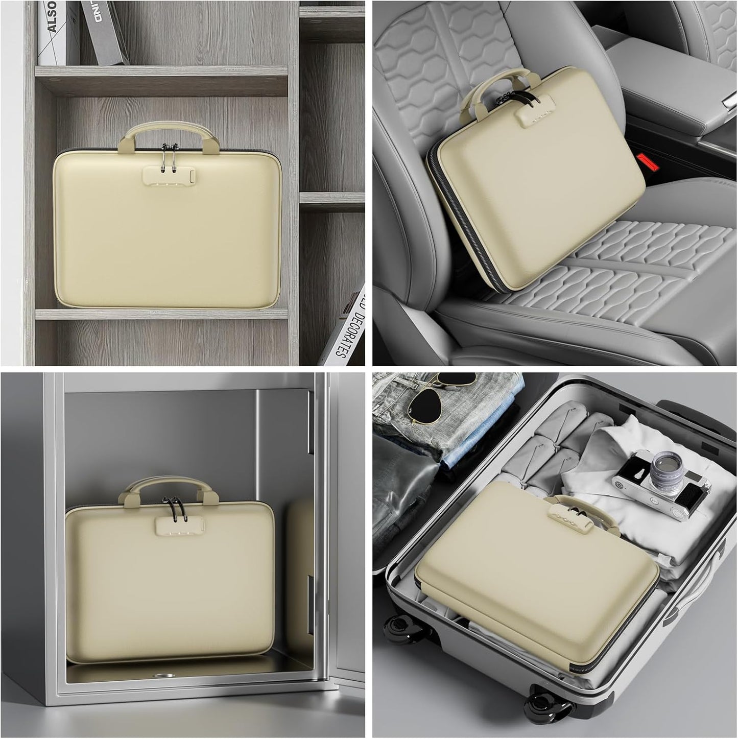 DocSafe Fireproof File Organizer with Lock, Hard-Shell Case Fireproof Document Box with 13 Pocket Accordion File Folder, Portable Home Office Travel Safe Storage for Important Documents Laptop Beige