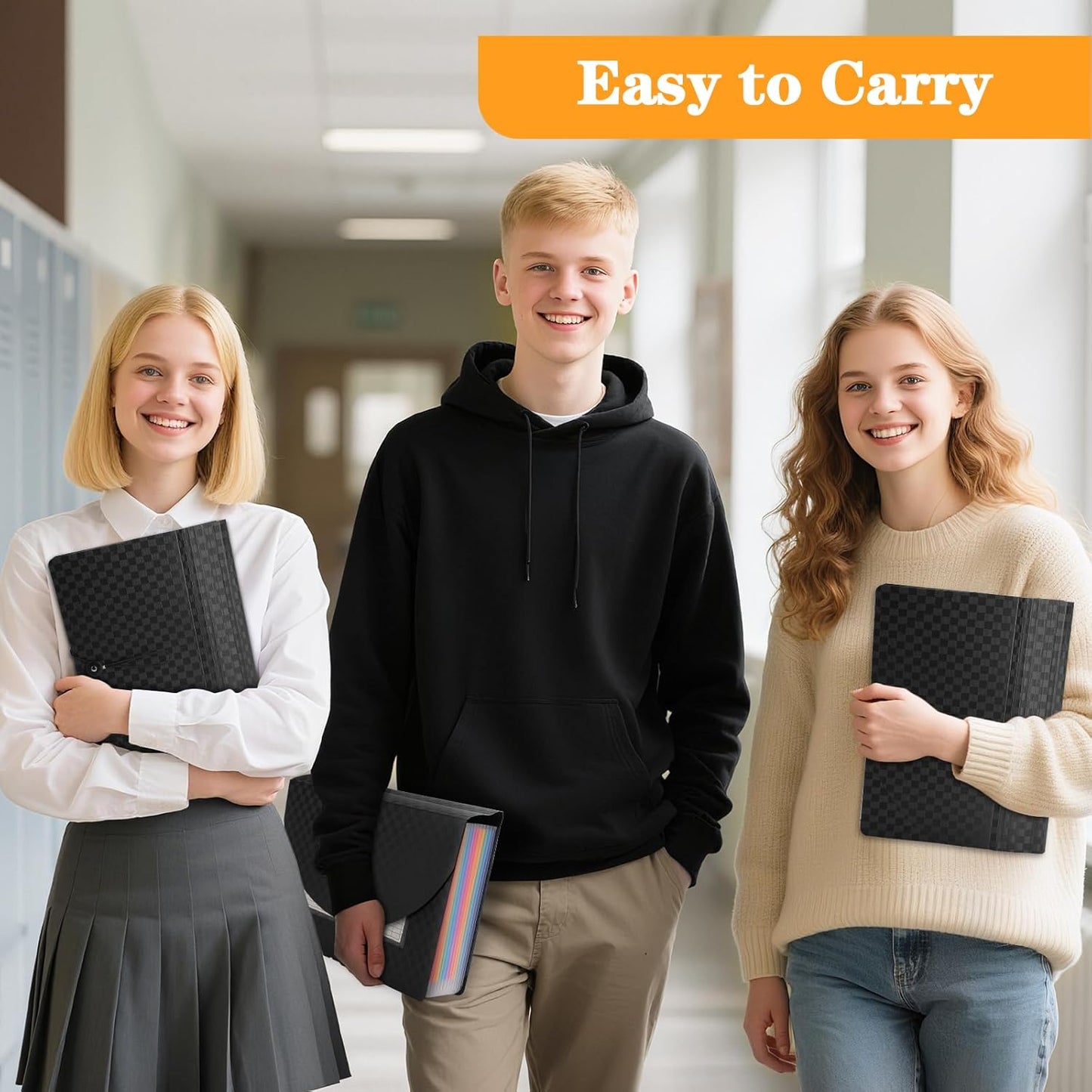 4 Pack Waterproof Accordion File Organizer, 13 Pockets Expanding File Folder with Colored Blank Tabs, Suitable for Students and Office Workers to Manage and Store Documents(Black)