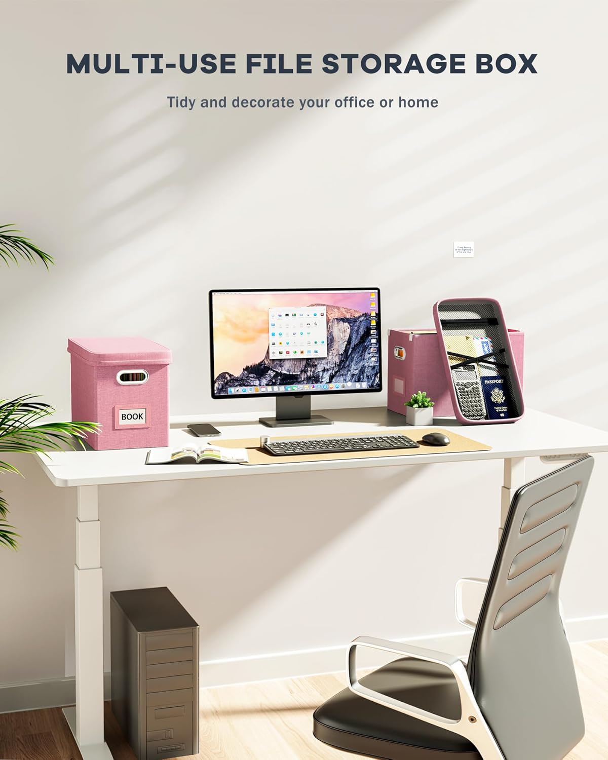 Oterri File Organizer Box with Lid, Hanging Filing File Box with Mesh Pocket, Document Organizer Box for Letter Files, Portable Storage Box with Smooth Sliding Rail for Office&Home (1 PCS, Pink)