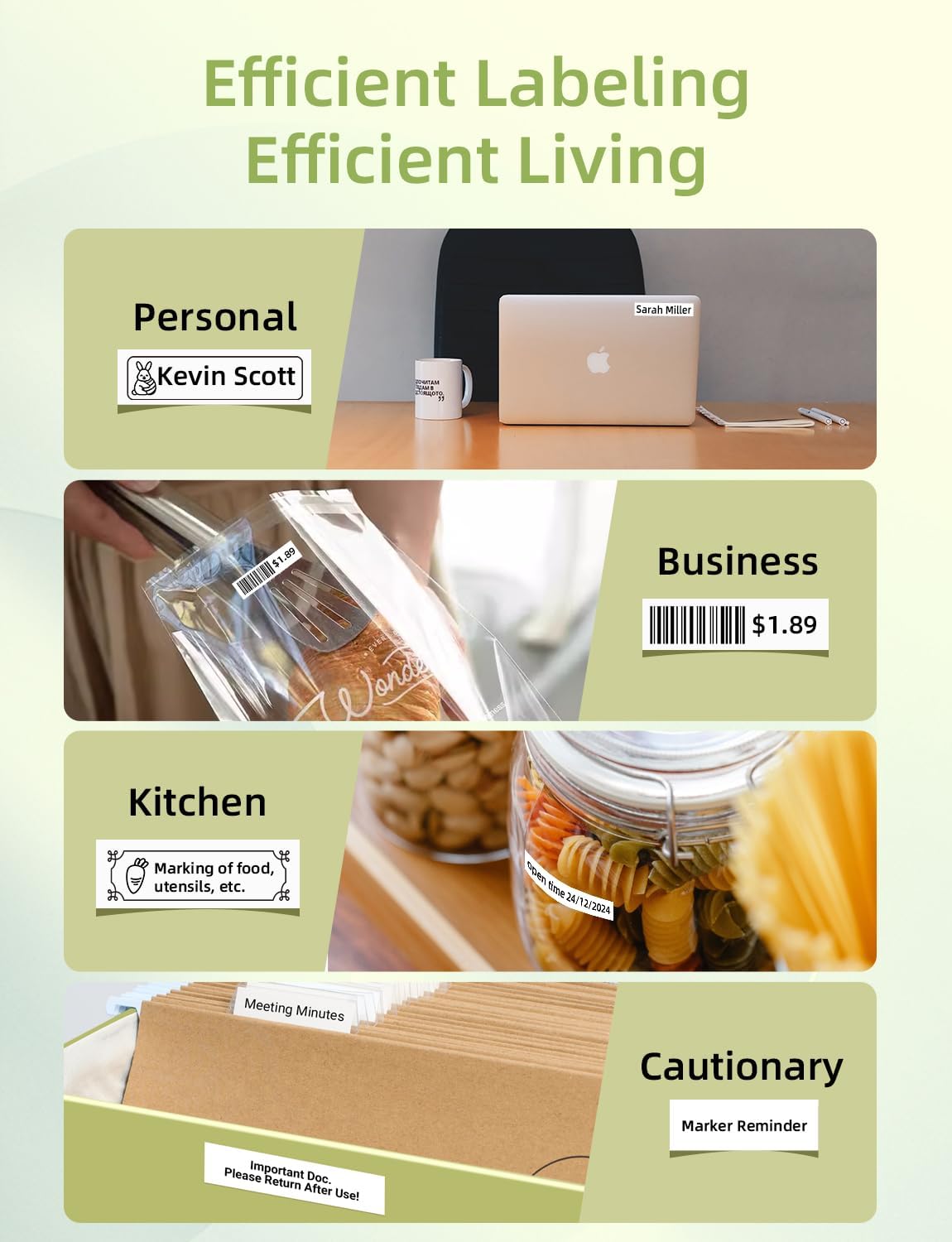 Makeid L1 Label Maker Machine with Tape - Portable & Rechargeable Label Makers Compatible with 9 12 16mm Waterproof Tape - Mini Bluetooth Labeler for Organizing Office Home School (Green Tape)