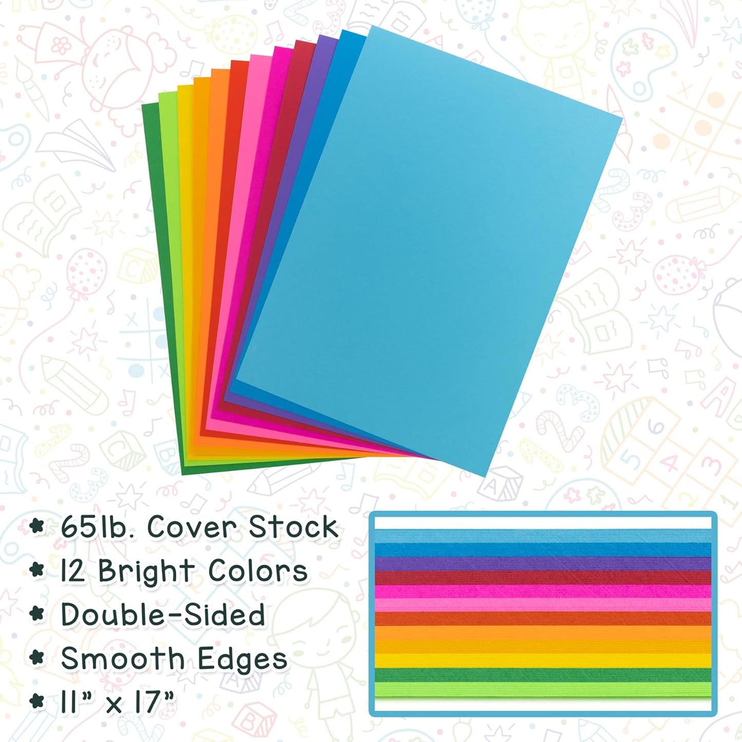 Hygloss Bright Colored Cardstock - 11x17-Inch, 12 Assorted Colors, 144 Sheets, 65 lb/ 176 gsm, Fade-Resistant, Acid-Free Color Card Stock Paper