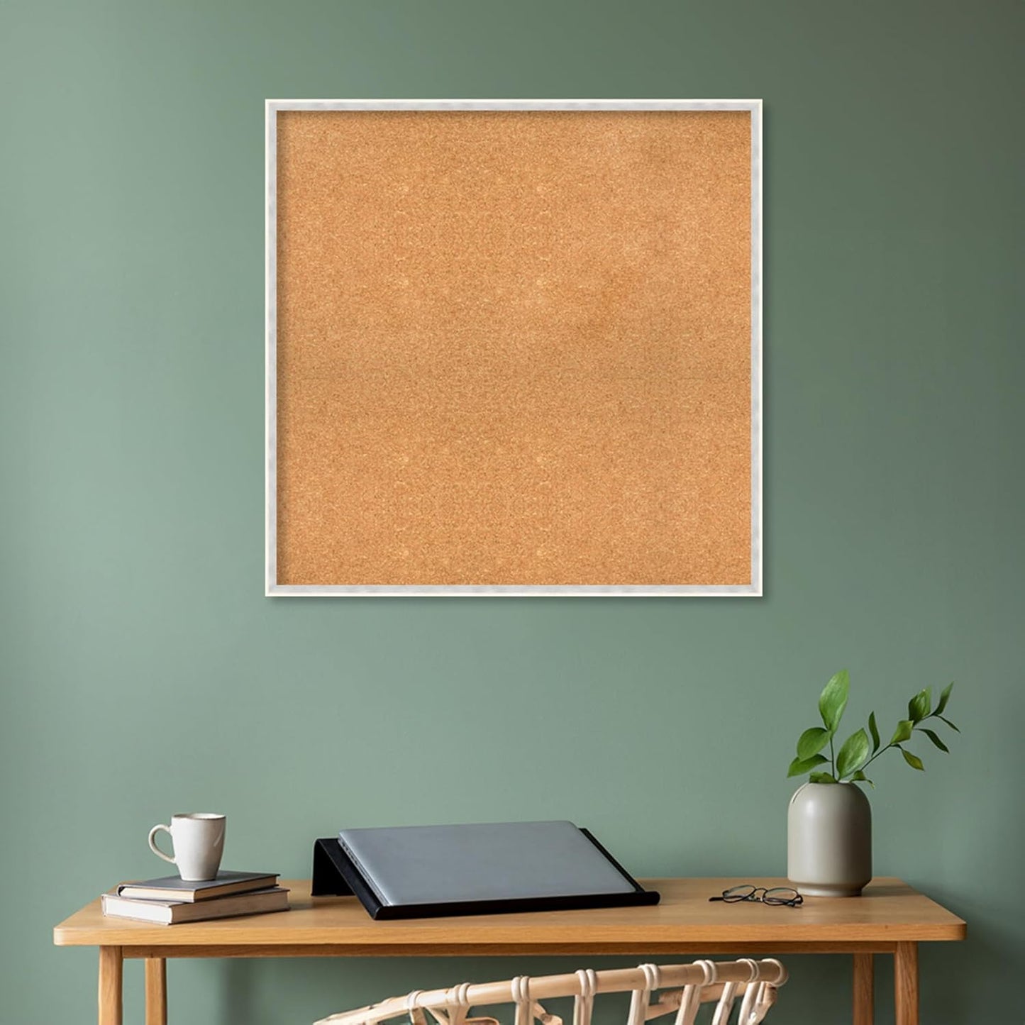 Amanti Art Natural Cork Board for Wall, 33x33 Vision Board with White Frame, Large Corkboard Office Decor for Home Organization, Modern Corkboard Pinboard to Display Items for Home Organization in