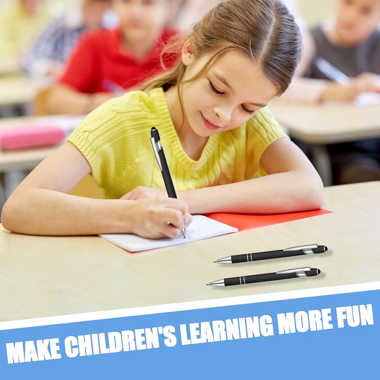 8 Pcs Blue Ink Ballpoint Pen with Stylus Tip 2 in 1 Stylus Ballpoint Pen Metal Pens Stylus Pen for Touch Screens School Office Coworkers (Black)