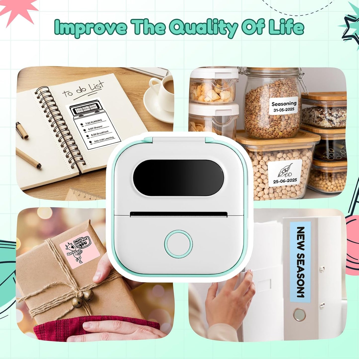Sticker Printer Y02C, Portable Mini Sticker Maker Y02C, Mini Printer Sticker Machine with 1 Roll Paper, Bluetooth Thermal Portable Inkless Receipt Machine for Learning, Note, Photos, Journal