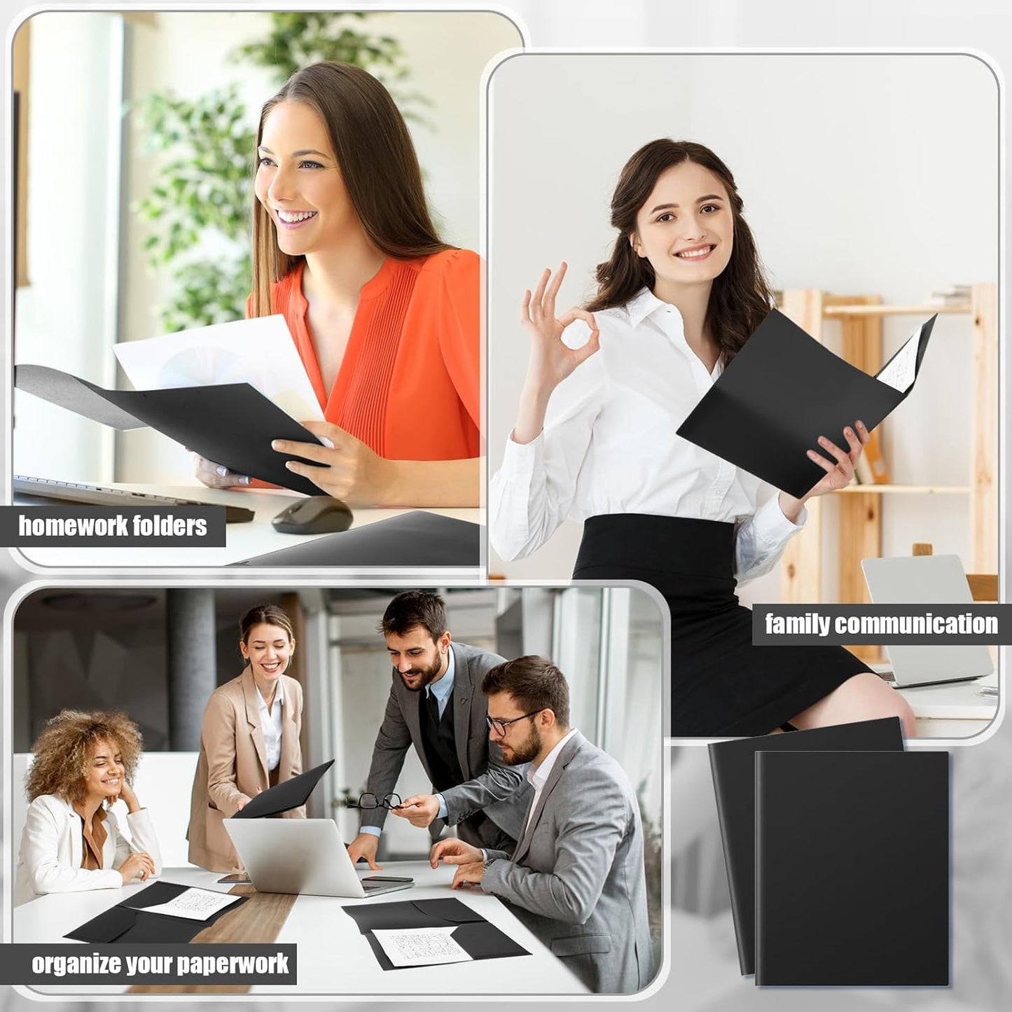 Gueevin 200 Pcs Two Pocket Folders Bulk Plastic File Folder with 2 Pockets Letter Size Paper Heavy Duty Durable Portfolios Case for Home Office School Business 11.61 x 9.45 Inch (Black)