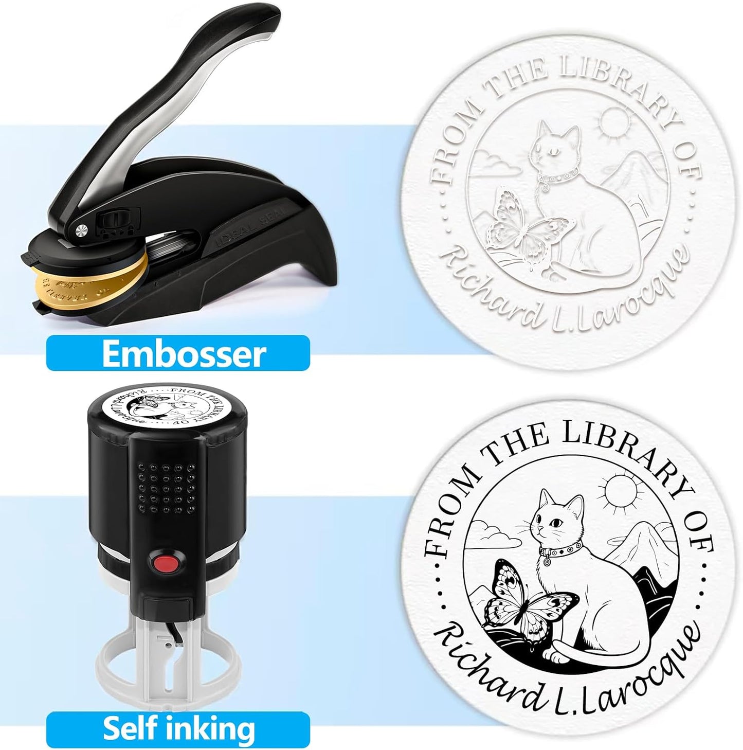 Custom Book Embosser | Personalized Book Stamp | Self Ink Rubber Stamp from The Library of | Customizable Embosser (Cat 6)