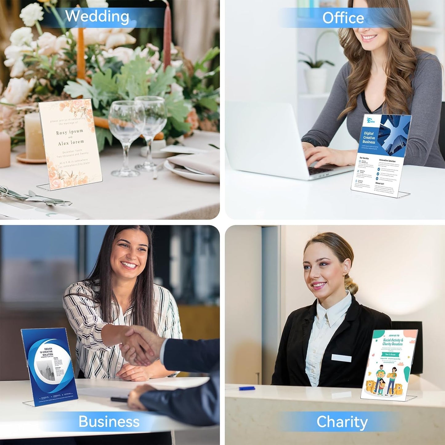 EHWINE 24 Pack 5 x 7 Acrylic Sign Holder, Clear Plastic Signs Display Stand, Vertical Slanted Back Paper Holder Stand up Table Top Sign Holders Flyer Stand Frames Suitable for Office Business Store