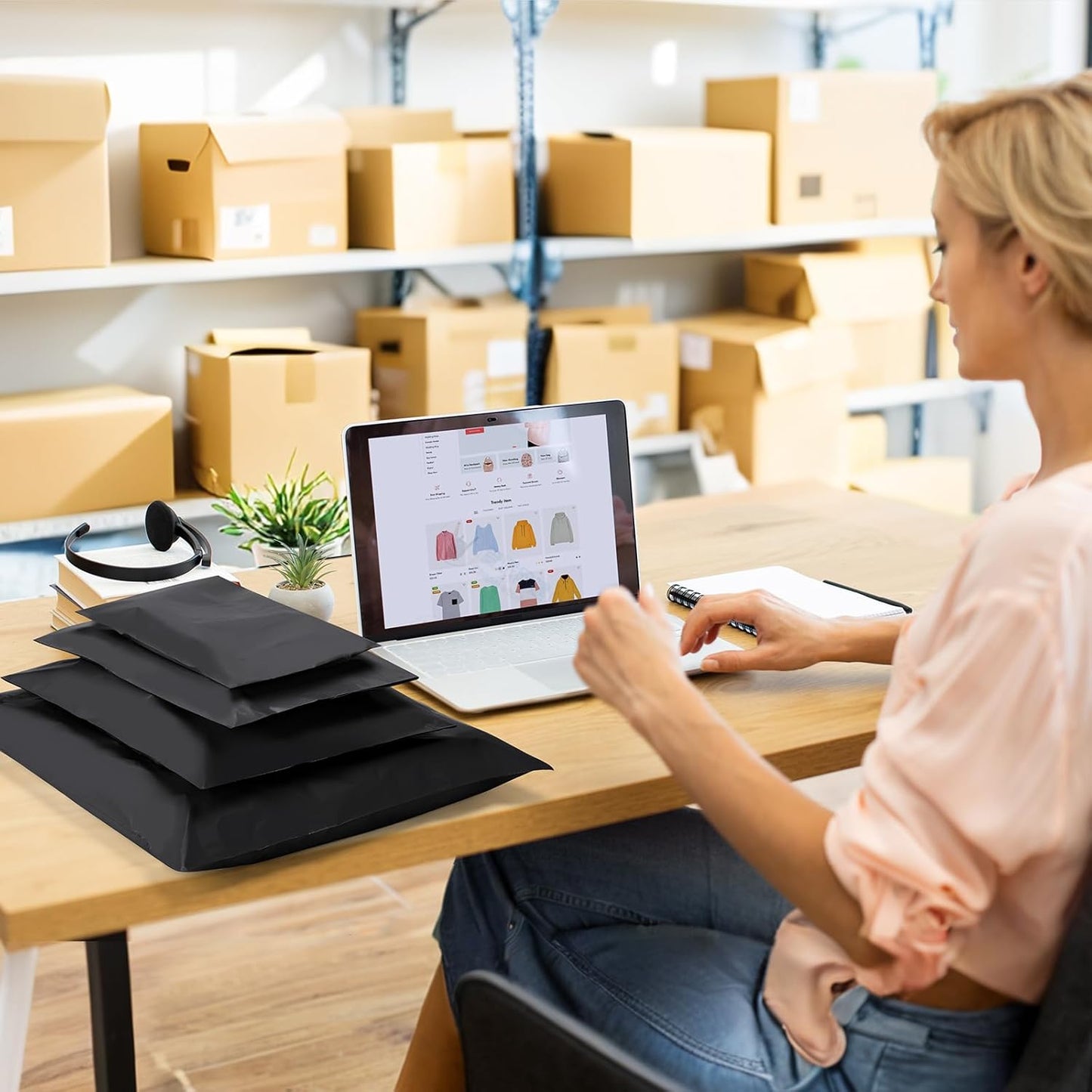 UCGOU 60 Pack Black Poly Mailers Variety Size Pack, 6x9 Inch & 9x12 Inch & 10x13 Inch & 12x15.5 Inch & 14.5x19 Inch, 12 PCS Each Bag, Self-sealing Adhesive Mailers Assorted Sizes for Small Business